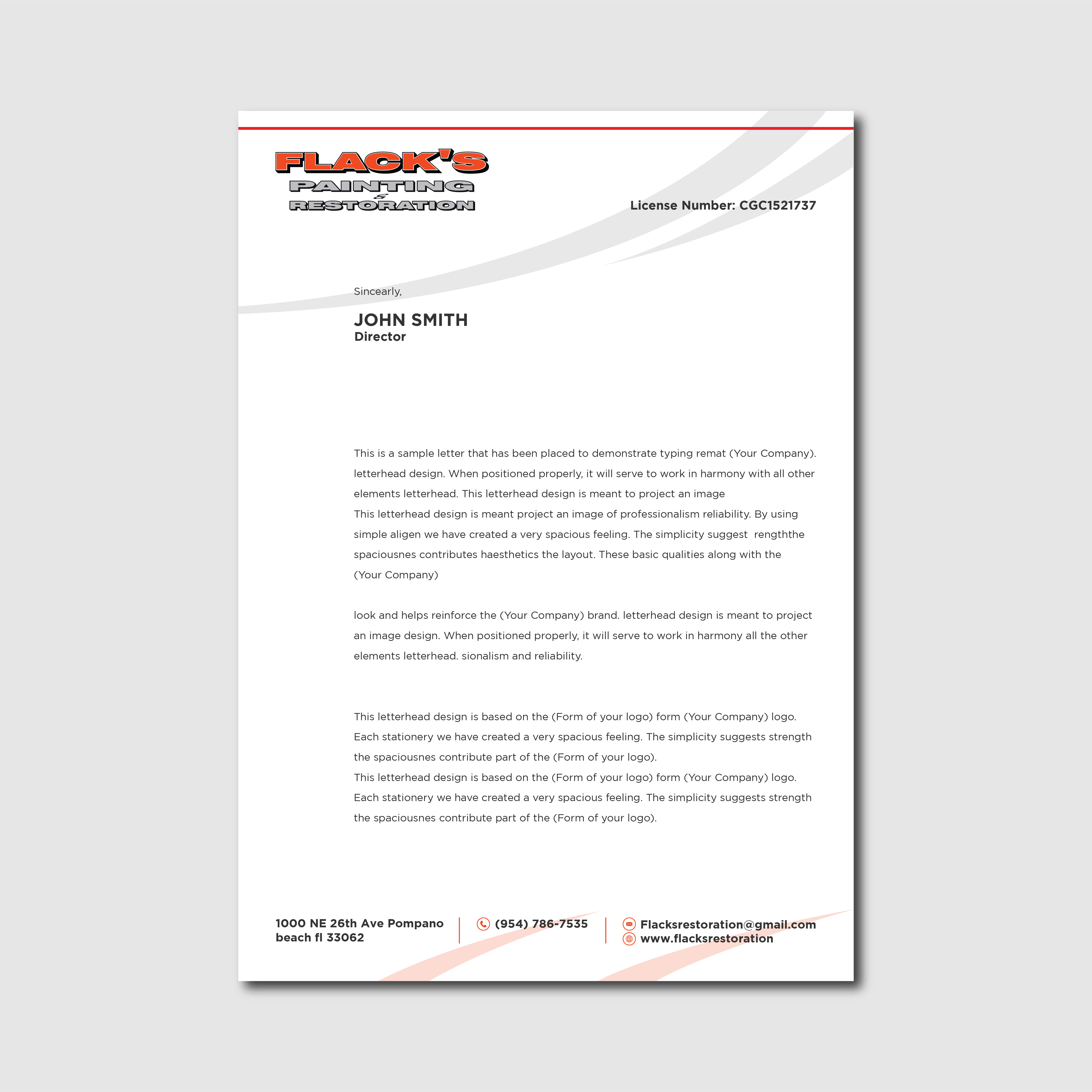 Letterhead Design by Verified artistry (Design garden) for Flack's Painting & Waterproofing Inc. | Design #22995636