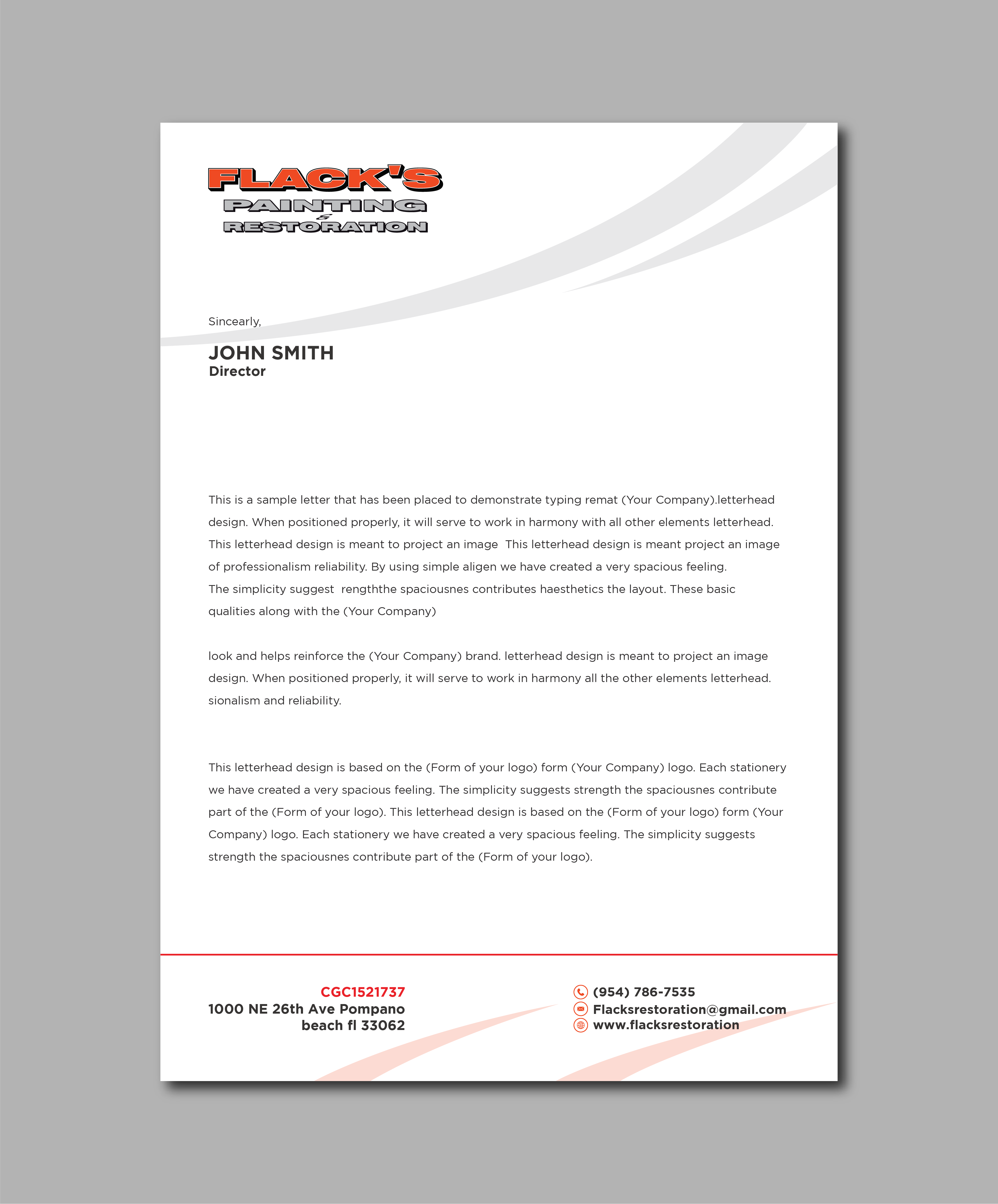 Letterhead Design by Verified artistry (Design garden) for Flack's Painting & Waterproofing Inc. | Design #22998818