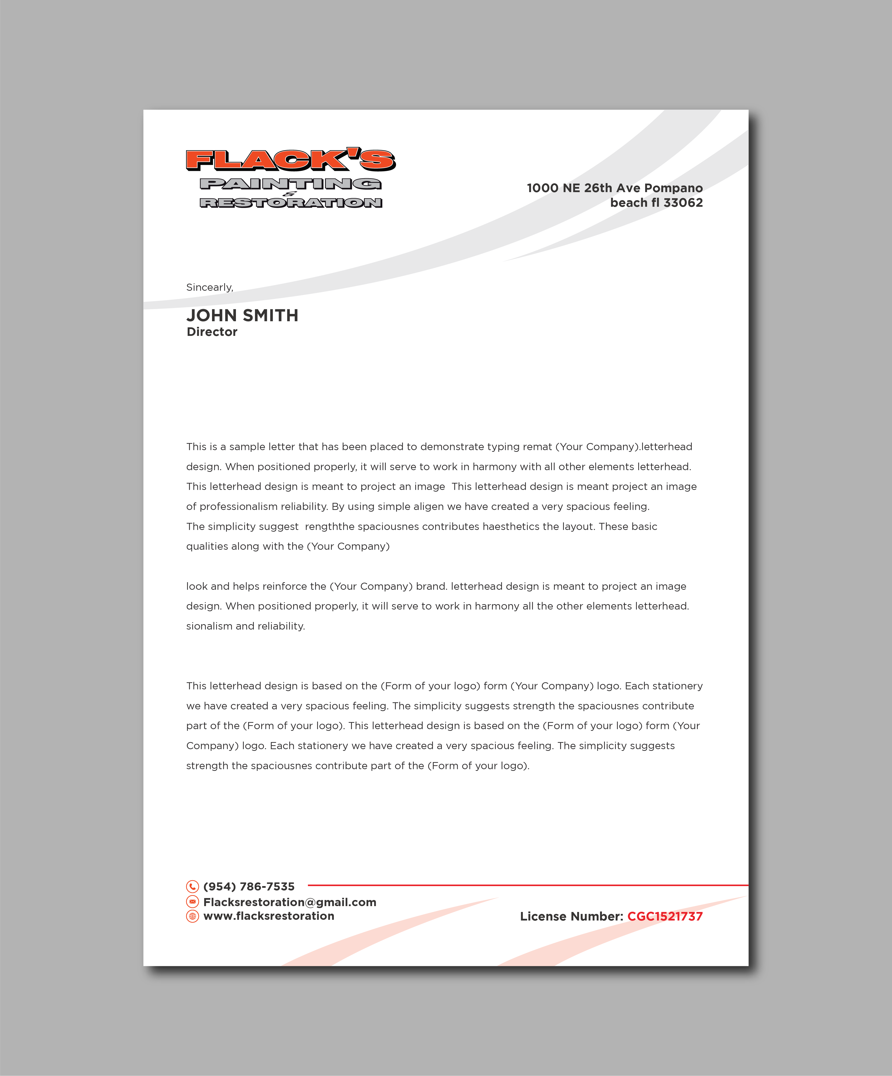 Letterhead Design by Verified artistry (Design garden) for Flack's Painting & Waterproofing Inc. | Design #22998819