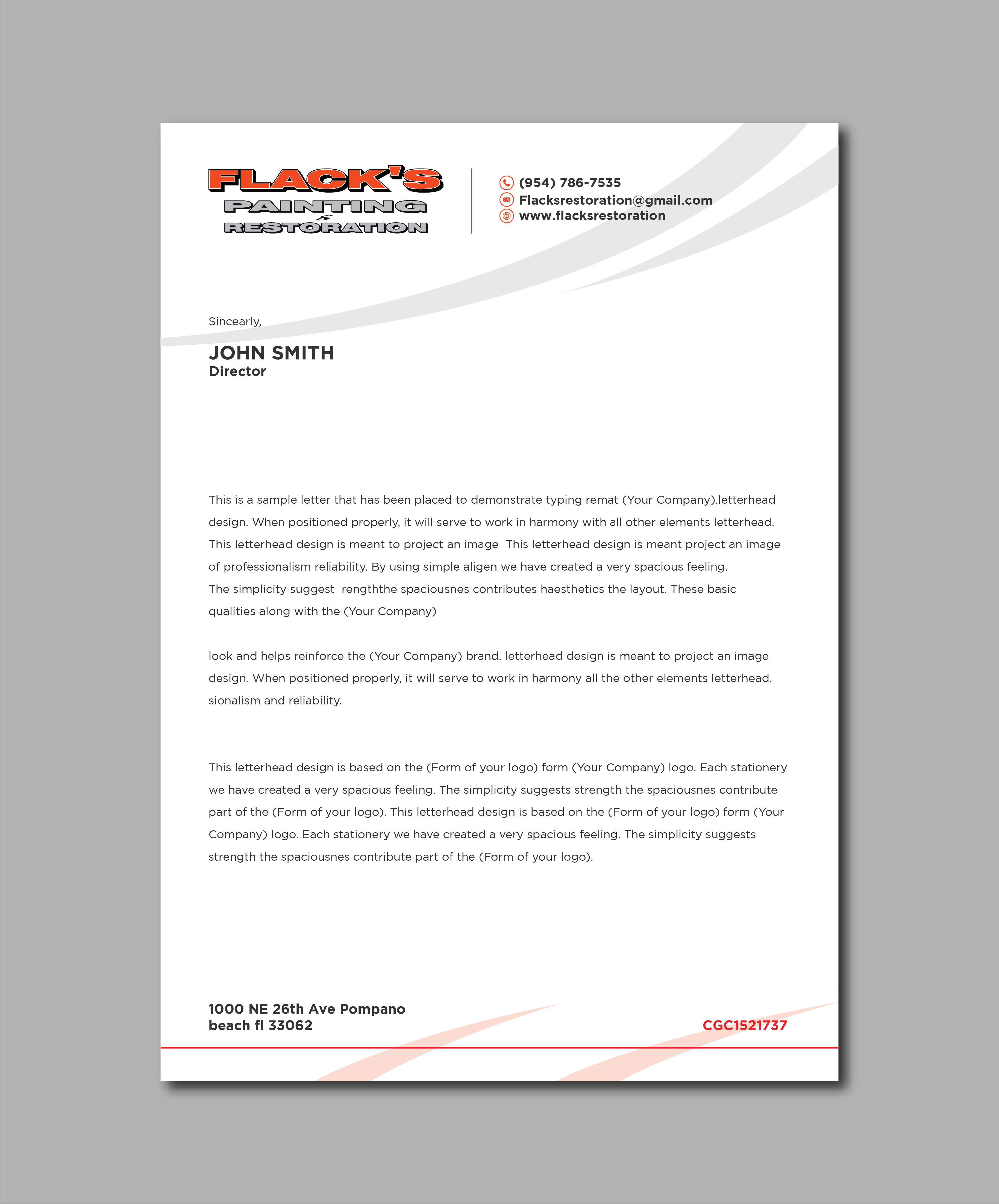 Letterhead Design by Verified artistry (Design garden) for Flack's Painting & Waterproofing Inc. | Design #22998894