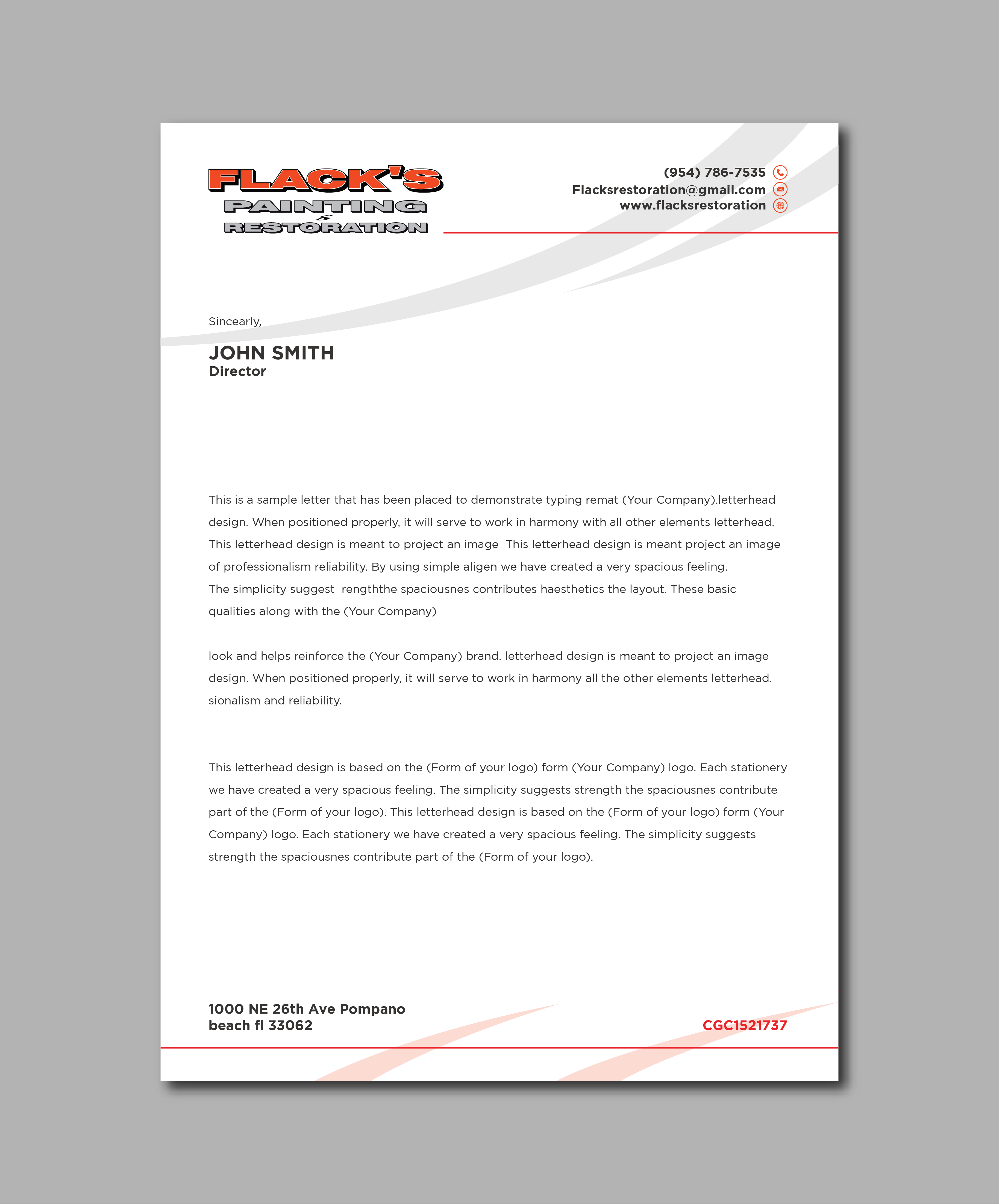 Letterhead Design by Verified artistry (Design garden) for Flack's Painting & Waterproofing Inc. | Design #22998895