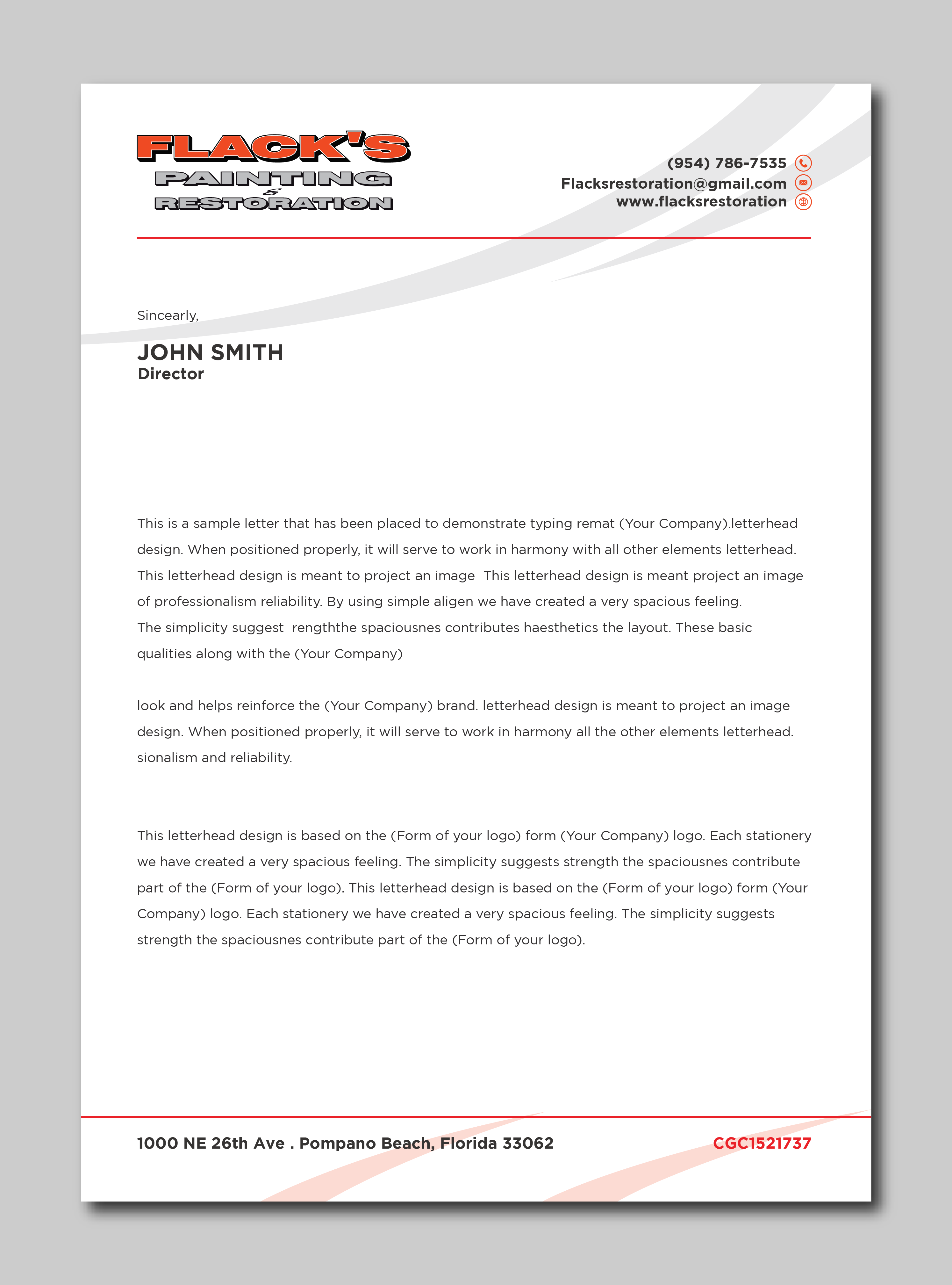 Letterhead Design by Verified artistry (Design garden) for Flack's Painting & Waterproofing Inc. | Design #22999863