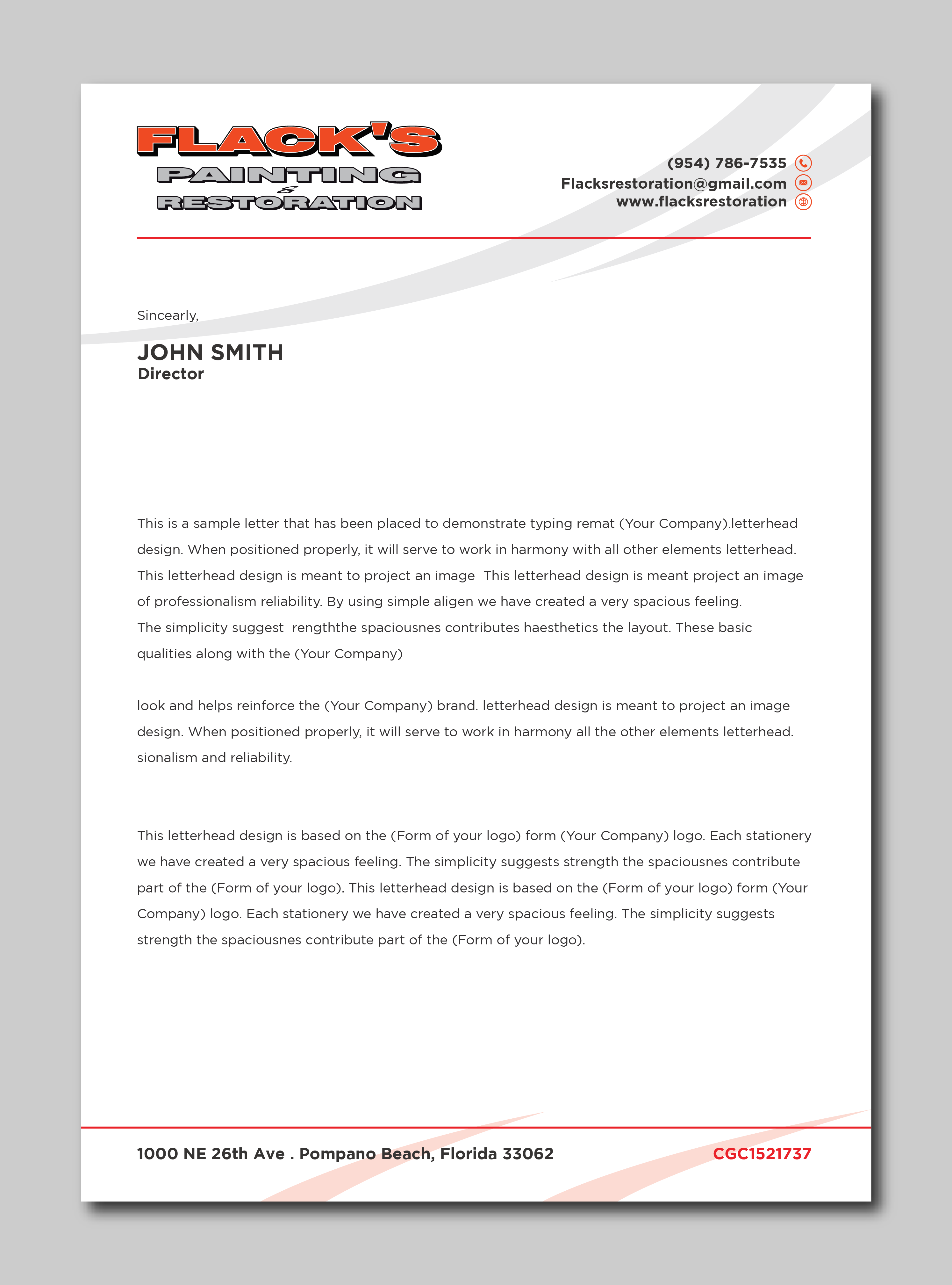 Letterhead Design by Verified artistry (Design garden) for Flack's Painting & Waterproofing Inc. | Design #22999865