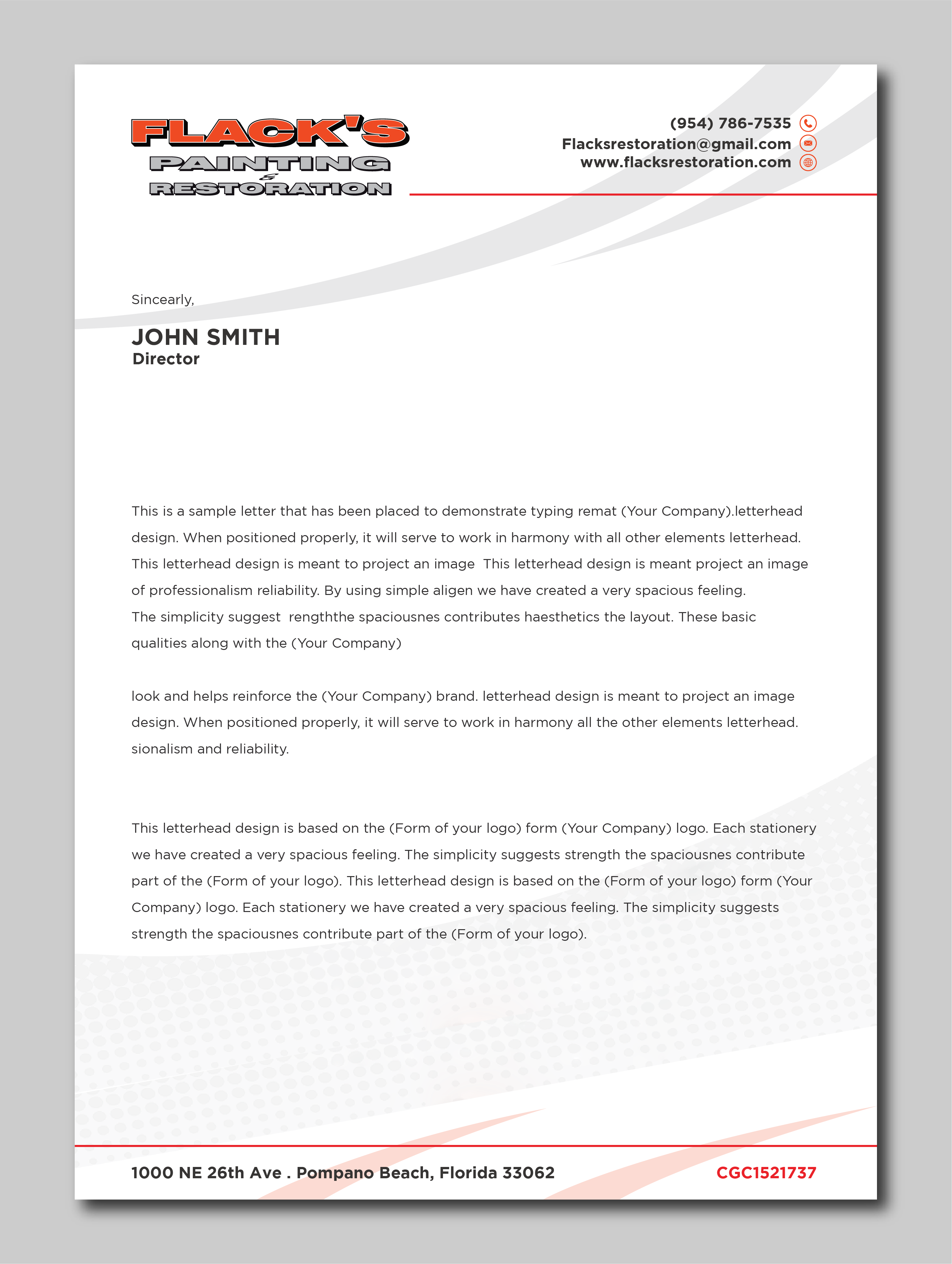 Letterhead Design by Verified artistry (Design garden) for Flack's Painting & Waterproofing Inc. | Design #23000913