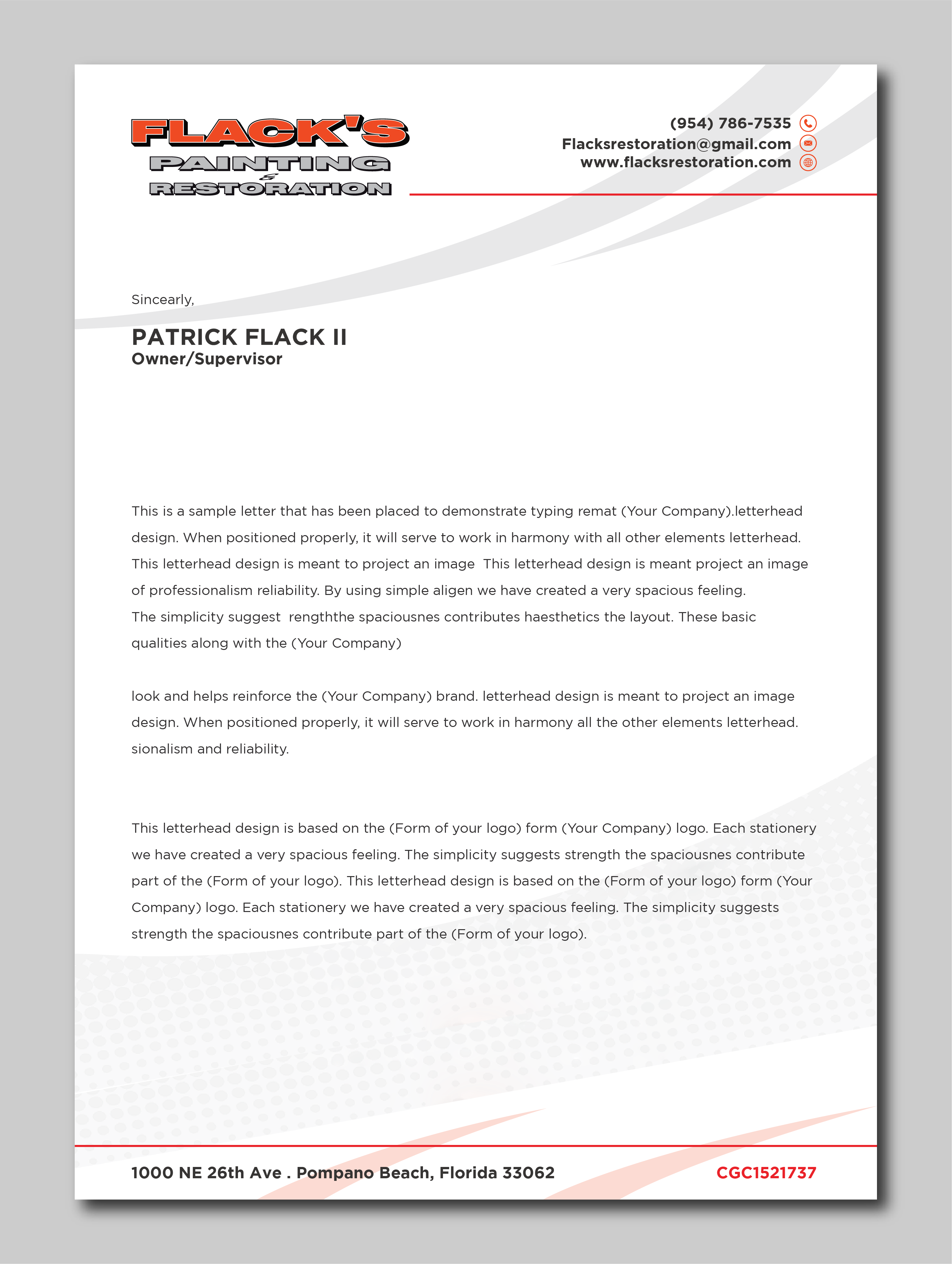Letterhead Design by Verified artistry (Design garden) for Flack's Painting & Waterproofing Inc. | Design #23000943