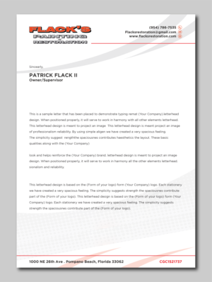 Letterhead Design by Verified artistry (Design garden) for Flack's Painting & Waterproofing Inc. | Design: #23000943