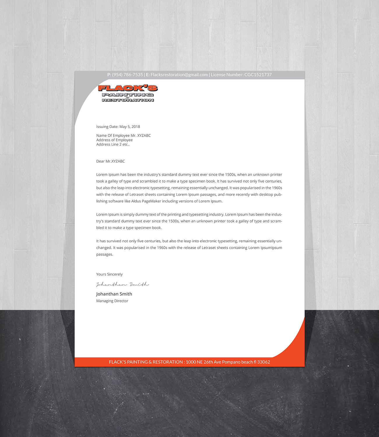 Letterhead Design by Creations Box 2015 for Flack's Painting & Waterproofing Inc. | Design #22997433