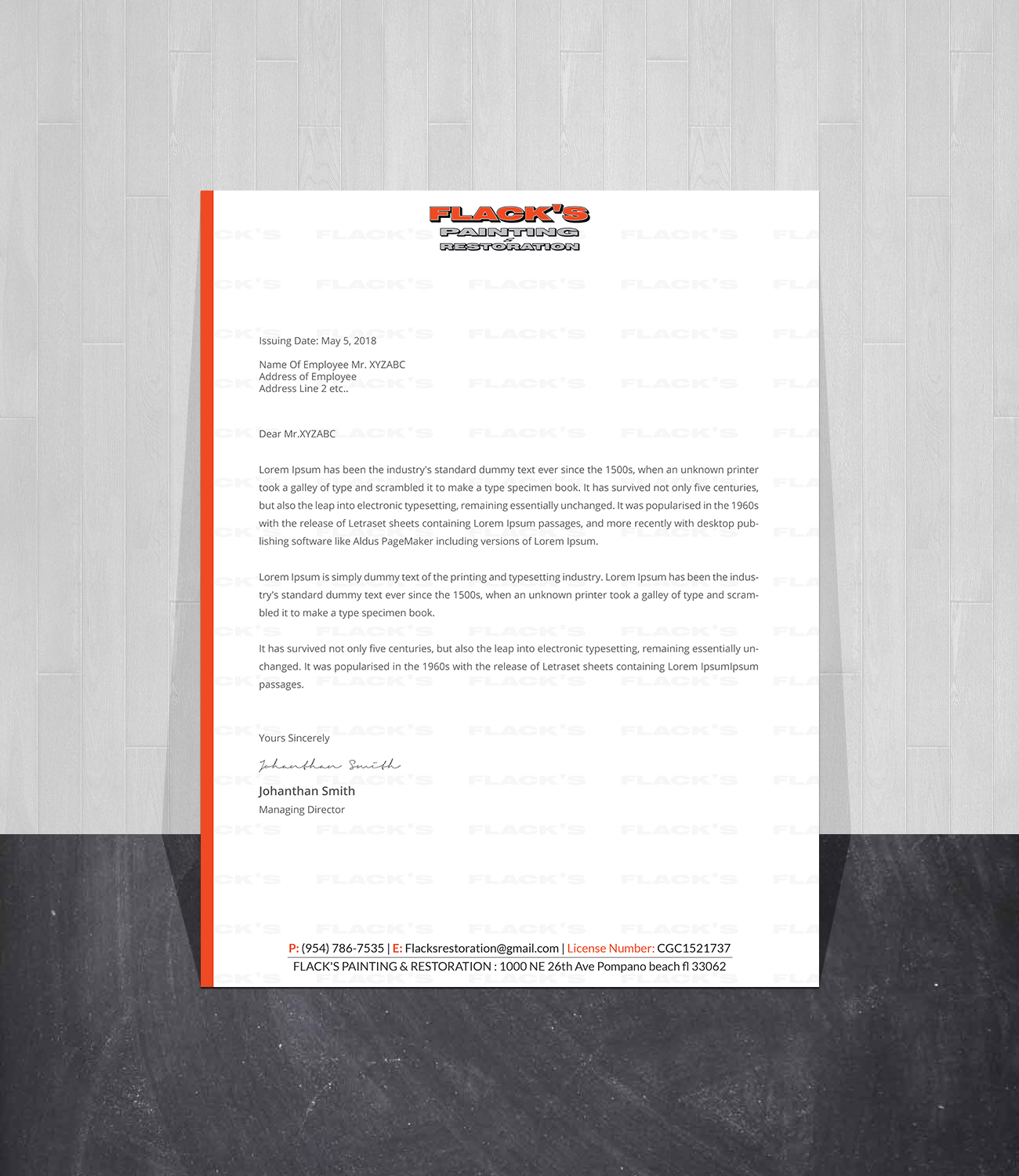 Letterhead Design by Creations Box 2015 for Flack's Painting & Waterproofing Inc. | Design #22997435