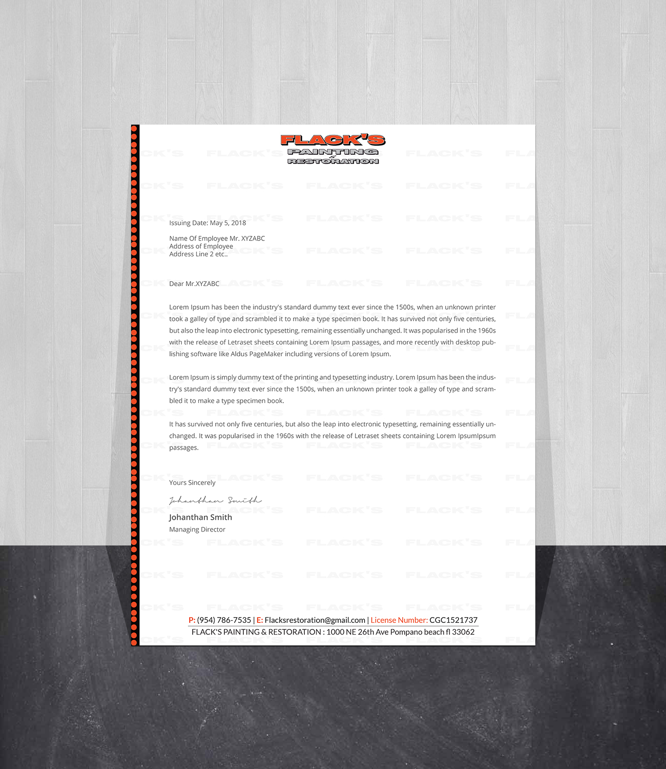 Letterhead Design by Creations Box 2015 for Flack's Painting & Waterproofing Inc. | Design #22997438