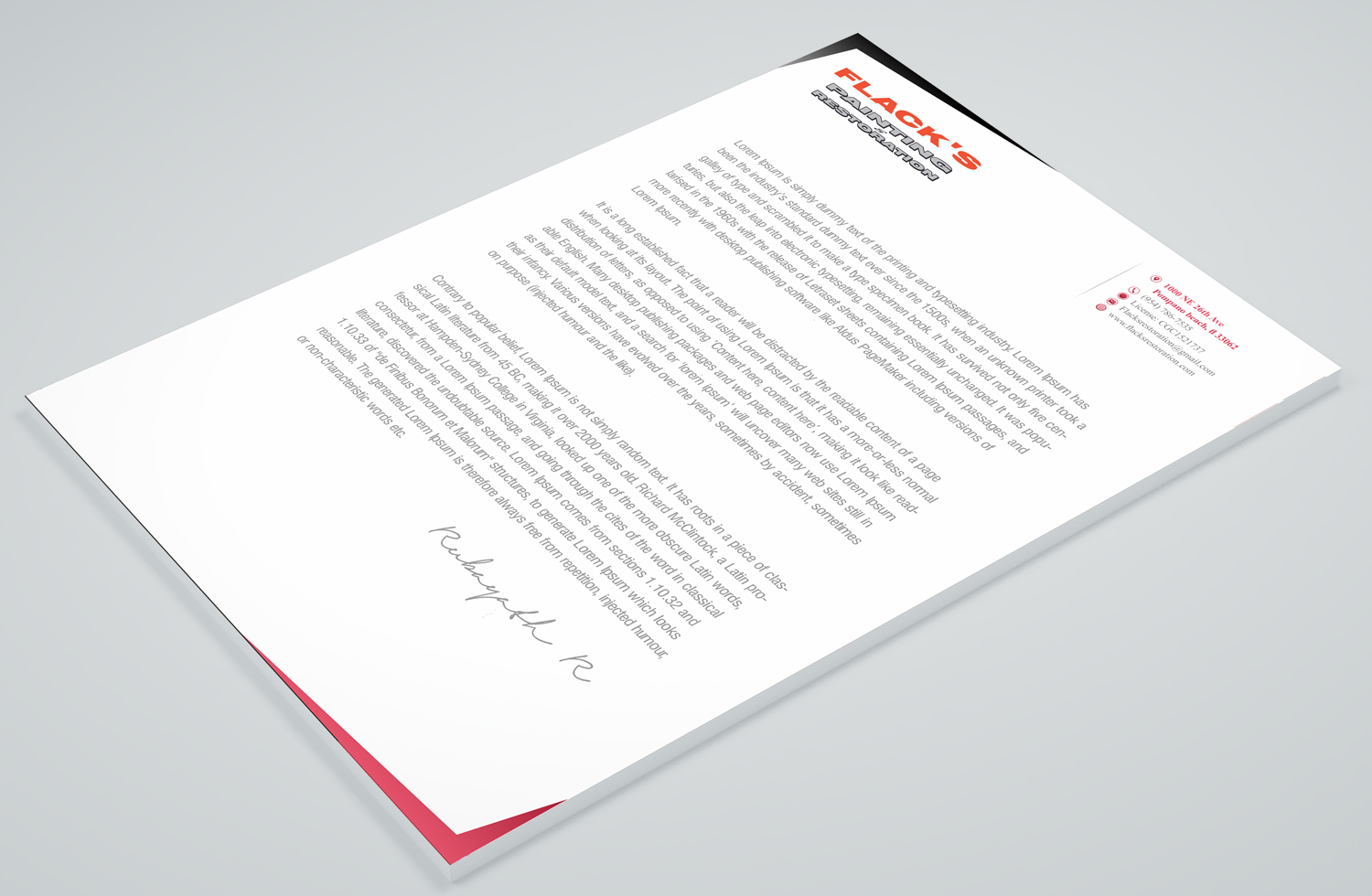 Letterhead Design by Petter Goms for Flack's Painting & Waterproofing Inc. | Design #22994991