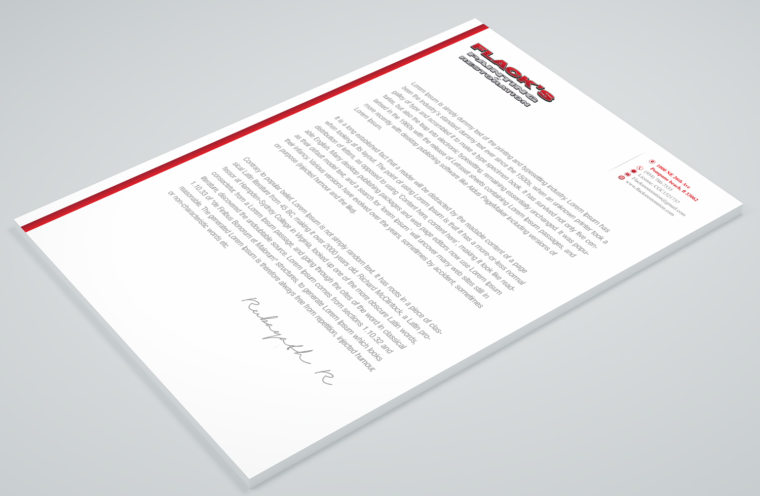 Letterhead Design by Petter Goms for Flack's Painting & Waterproofing Inc. | Design #22996403