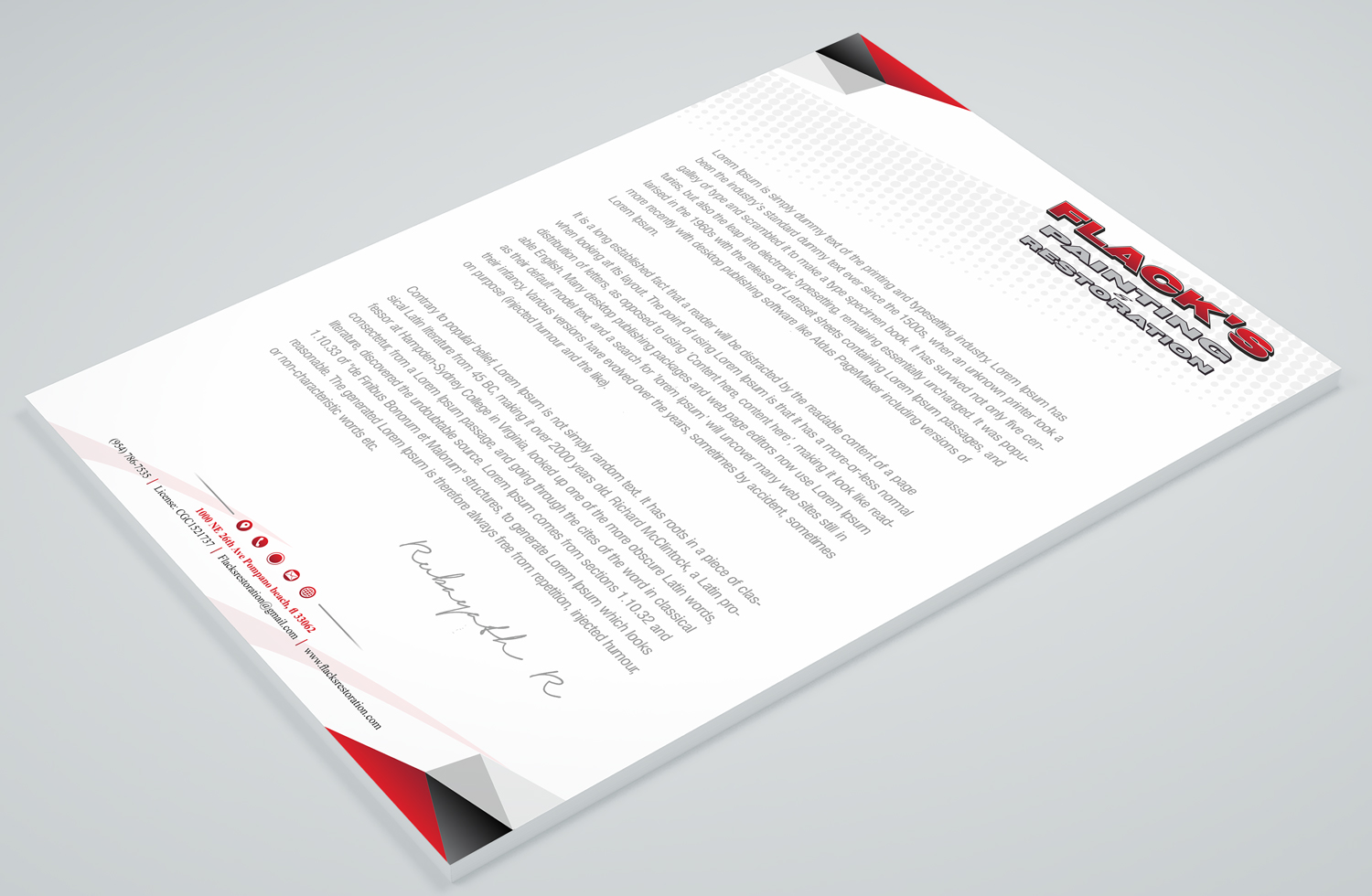 Letterhead Design by Petter Goms for Flack's Painting & Waterproofing Inc. | Design #23001731