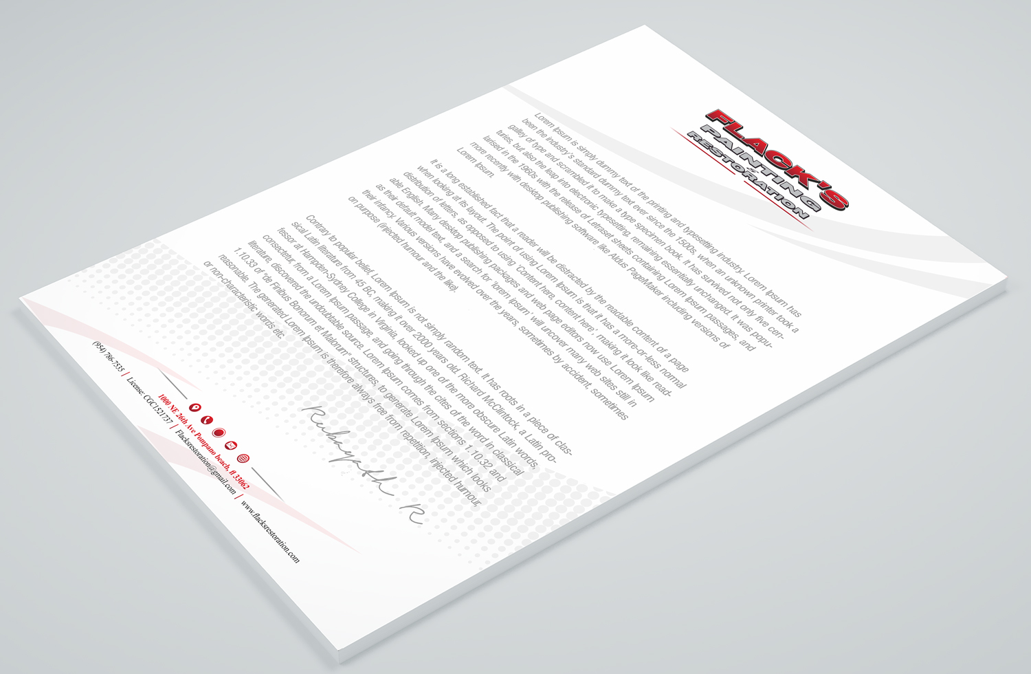 Letterhead Design by Petter Goms for Flack's Painting & Waterproofing Inc. | Design #23002576