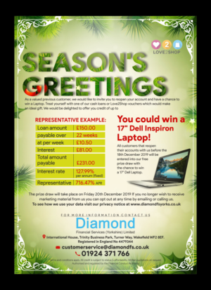 UK Loan Company wanting to send a Christmas themed  flyer to closed customers offering credit. | Flyer Design by Fine Graphics House