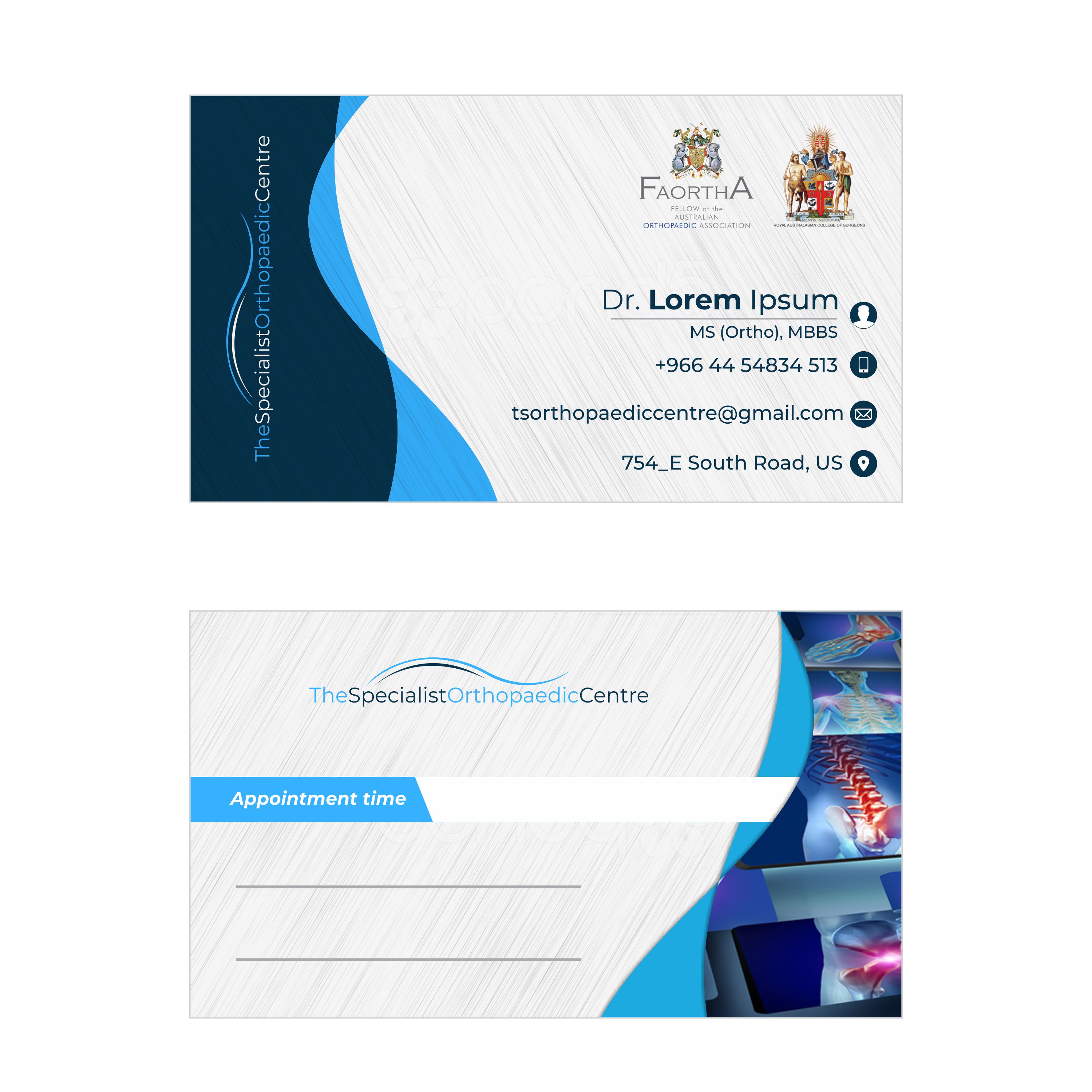 Business Card Design by Ahmed Graphics for The Specialist Orthopaedic Centre | Design #23056397