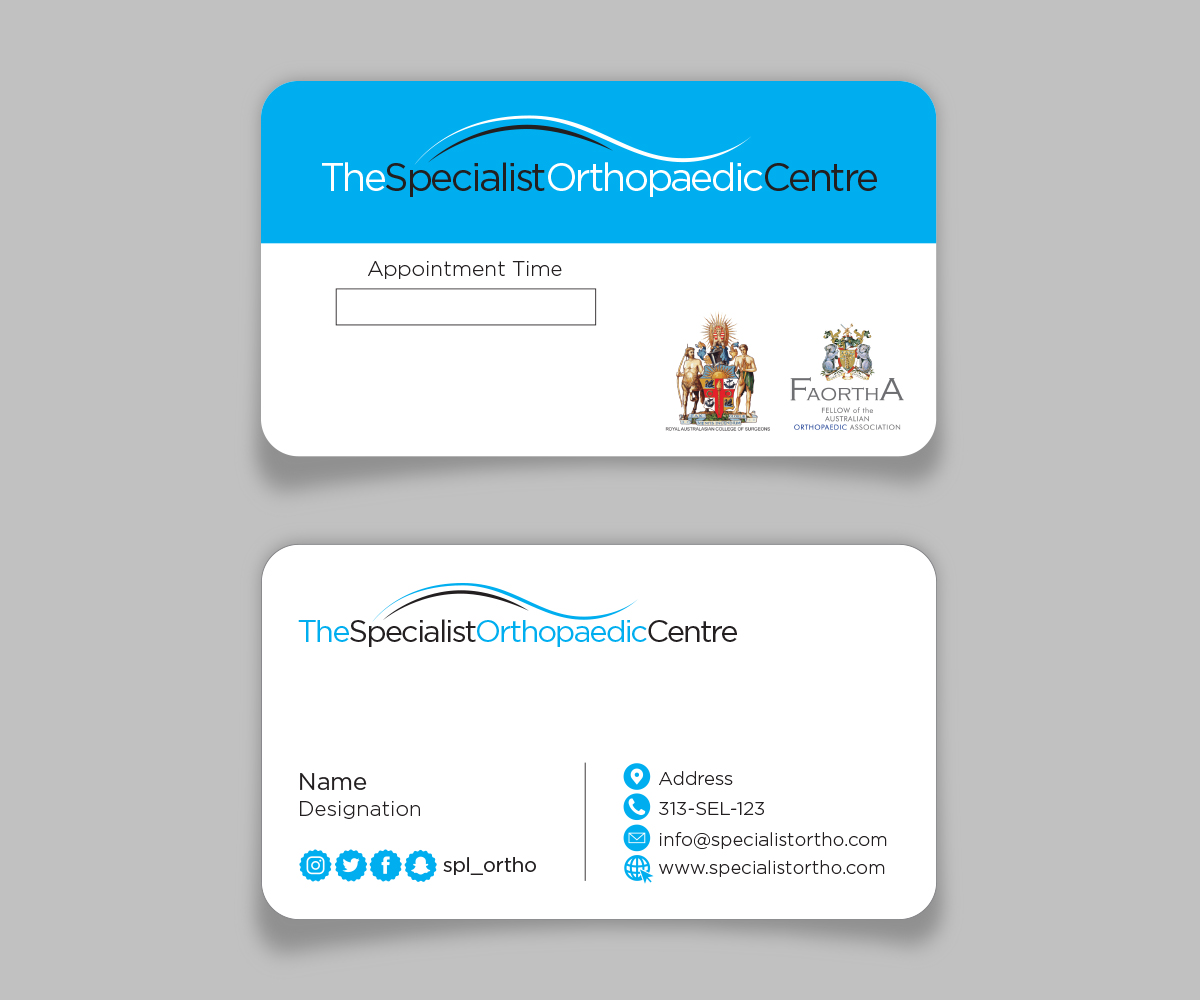 Business Card Design by Davis 5 for The Specialist Orthopaedic Centre | Design #23057698