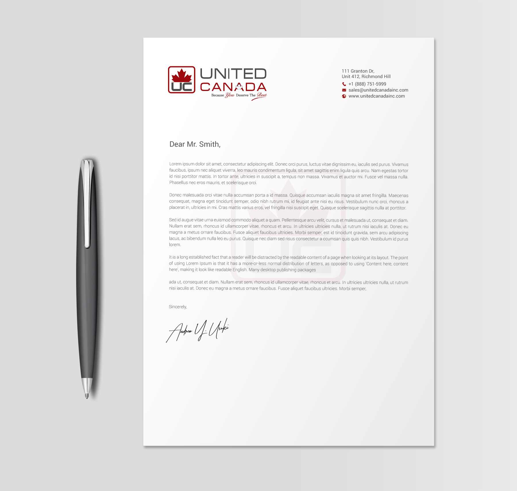 Letterhead Design by chandrayaan.creative for United Canada Inc. | Design #23071257