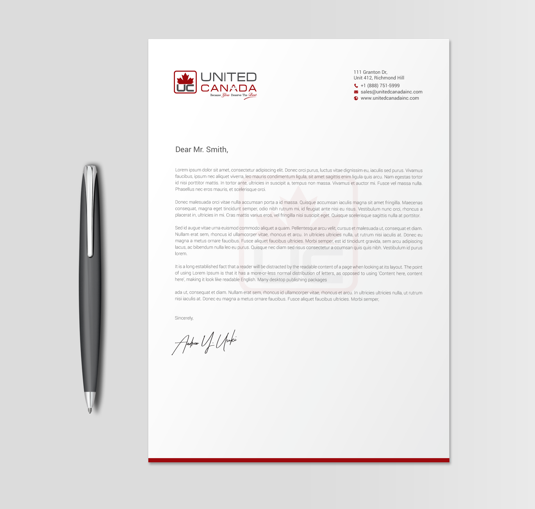 Letterhead Design by chandrayaan.creative for United Canada Inc. | Design #23071258