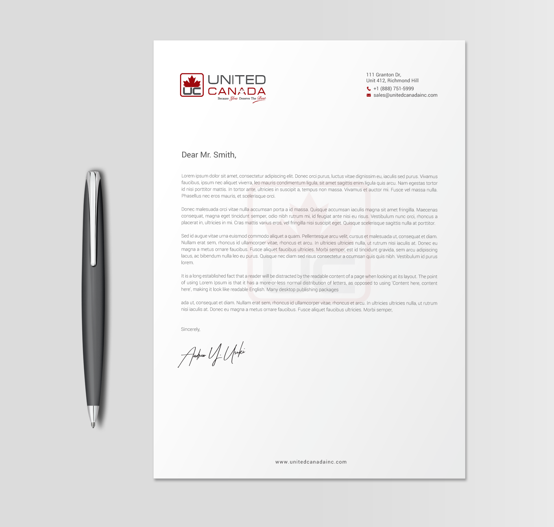 Letterhead Design by chandrayaan.creative for United Canada Inc. | Design #23071259
