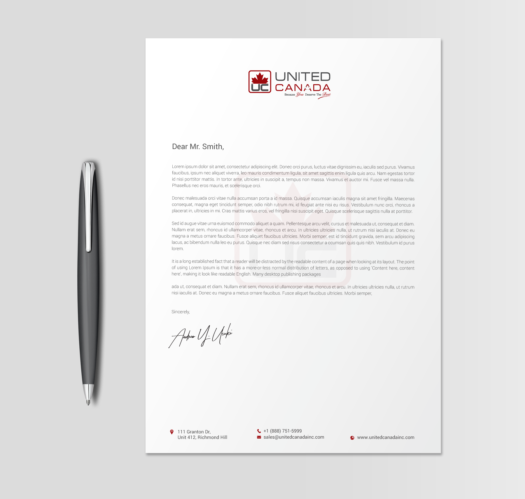 Letterhead Design by chandrayaan.creative for United Canada Inc. | Design #23071260