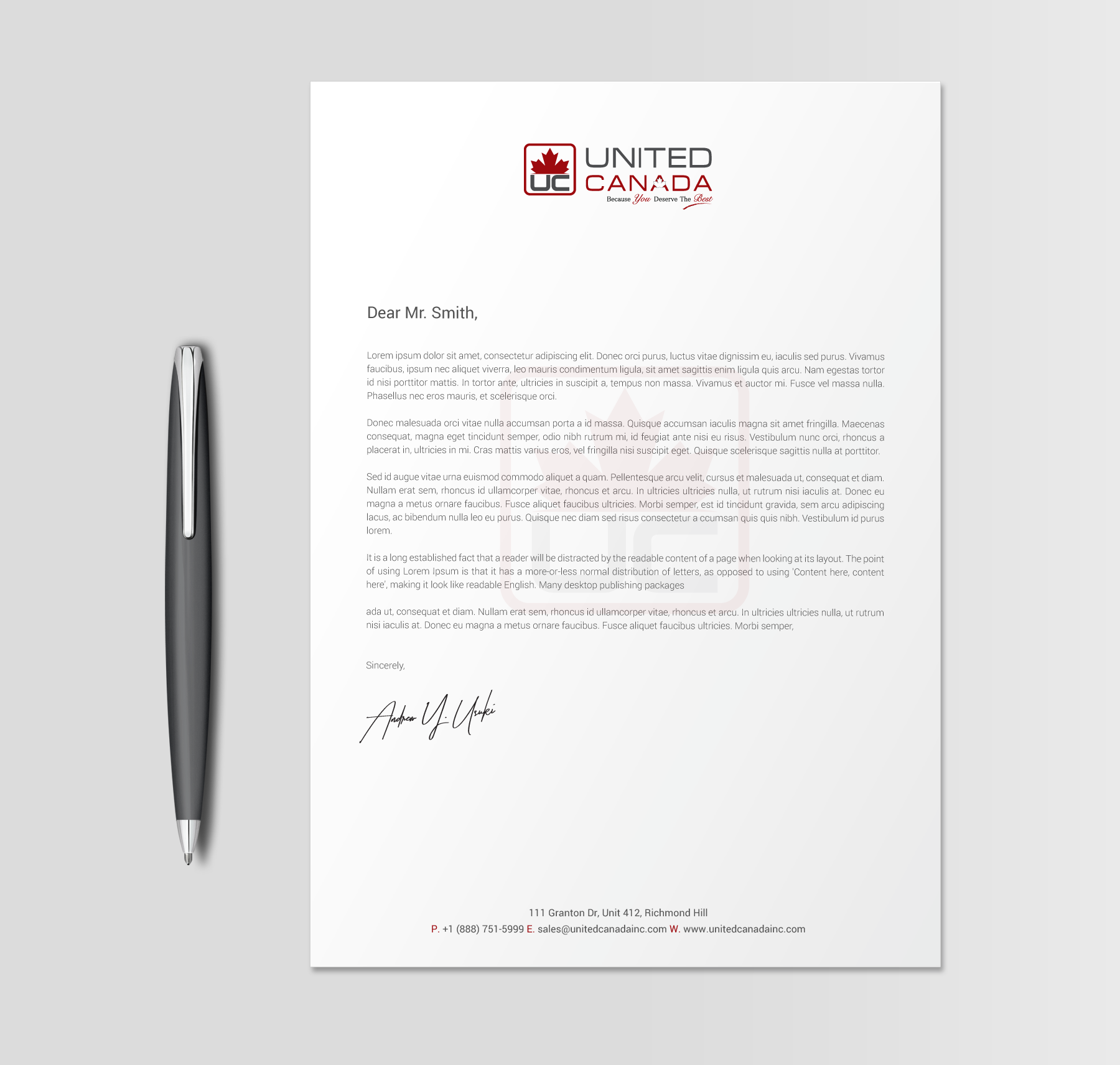 Letterhead Design by chandrayaan.creative for United Canada Inc. | Design #23071261