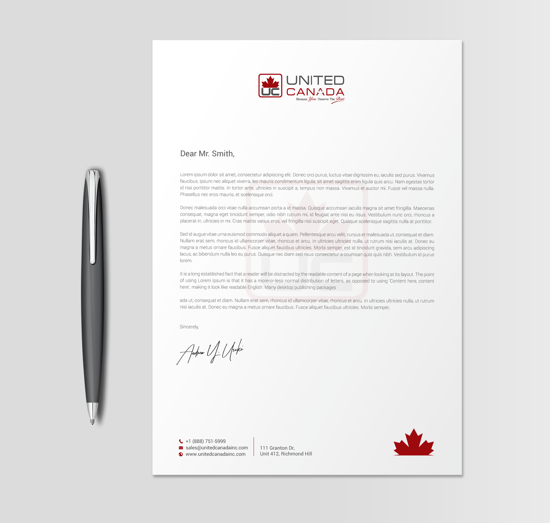Letterhead Design by chandrayaan.creative for United Canada Inc. | Design #23071264