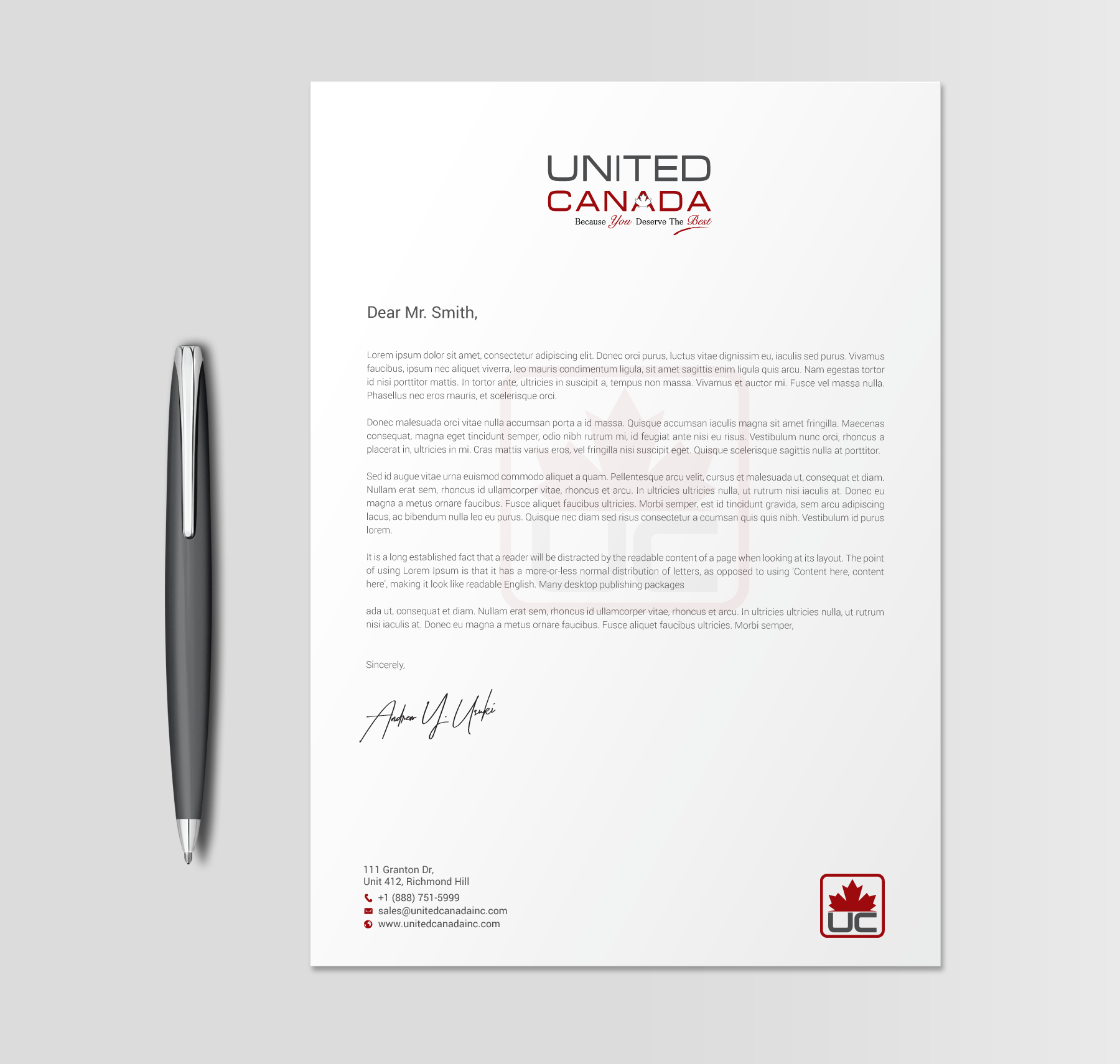 Letterhead Design by chandrayaan.creative for United Canada Inc. | Design #23071265