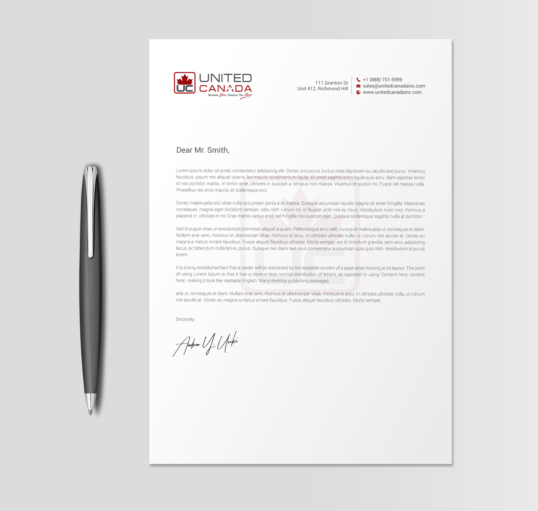 Letterhead Design by chandrayaan.creative for United Canada Inc. | Design #23071266