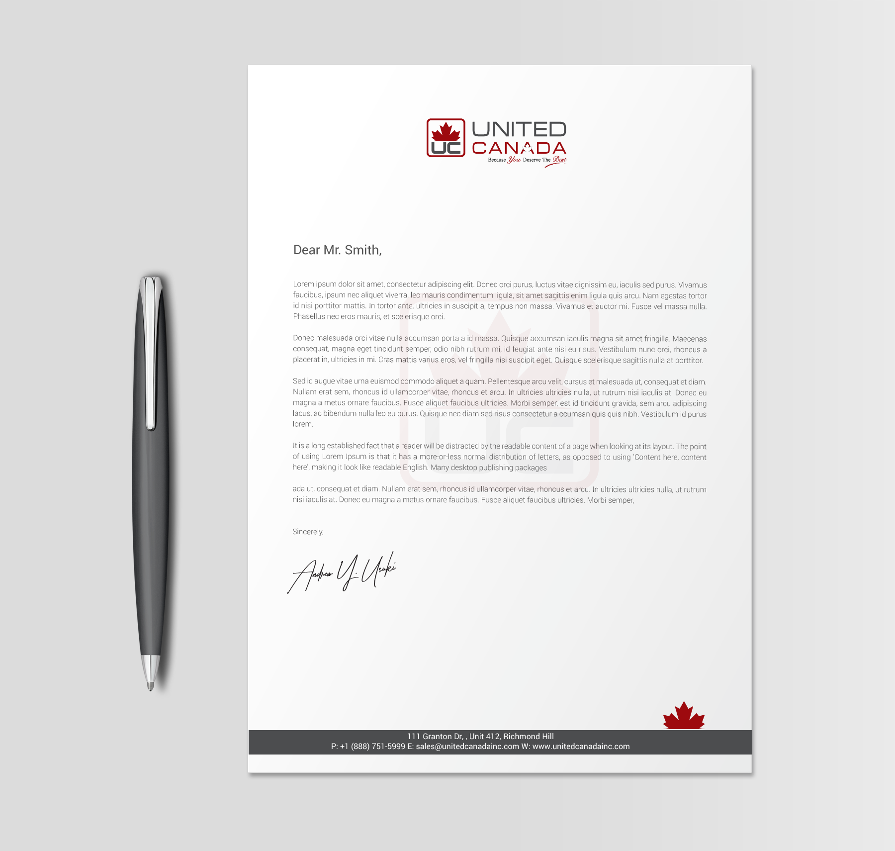 Letterhead Design by chandrayaan.creative for United Canada Inc. | Design #23071268
