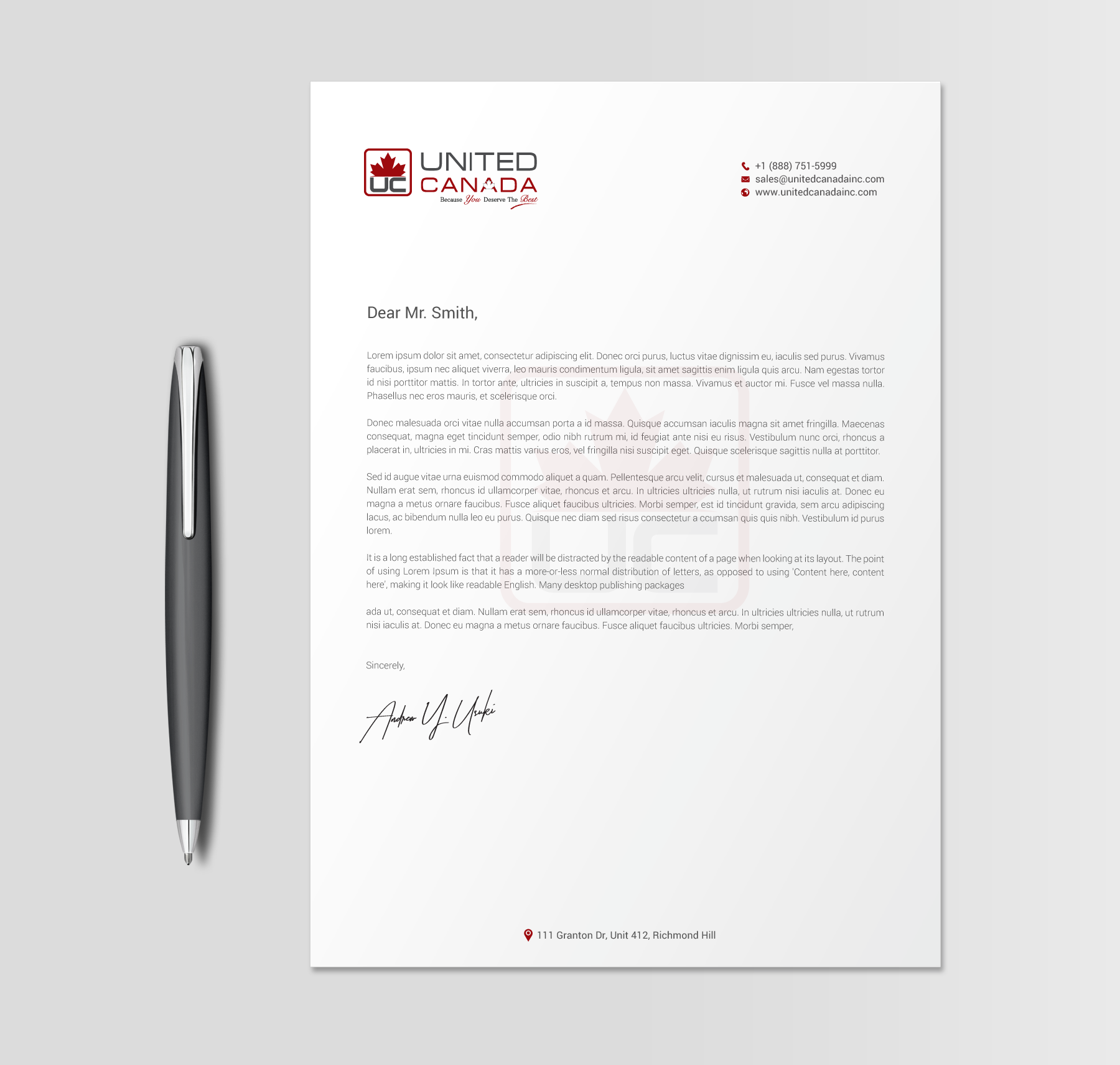 Letterhead Design by chandrayaan.creative for United Canada Inc. | Design #23071269