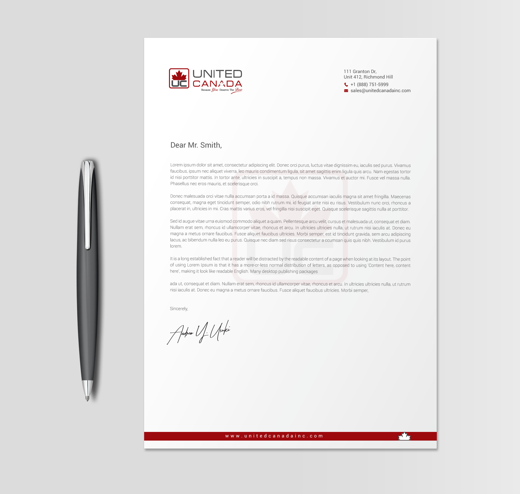 Letterhead Design by chandrayaan.creative for United Canada Inc. | Design #23071271
