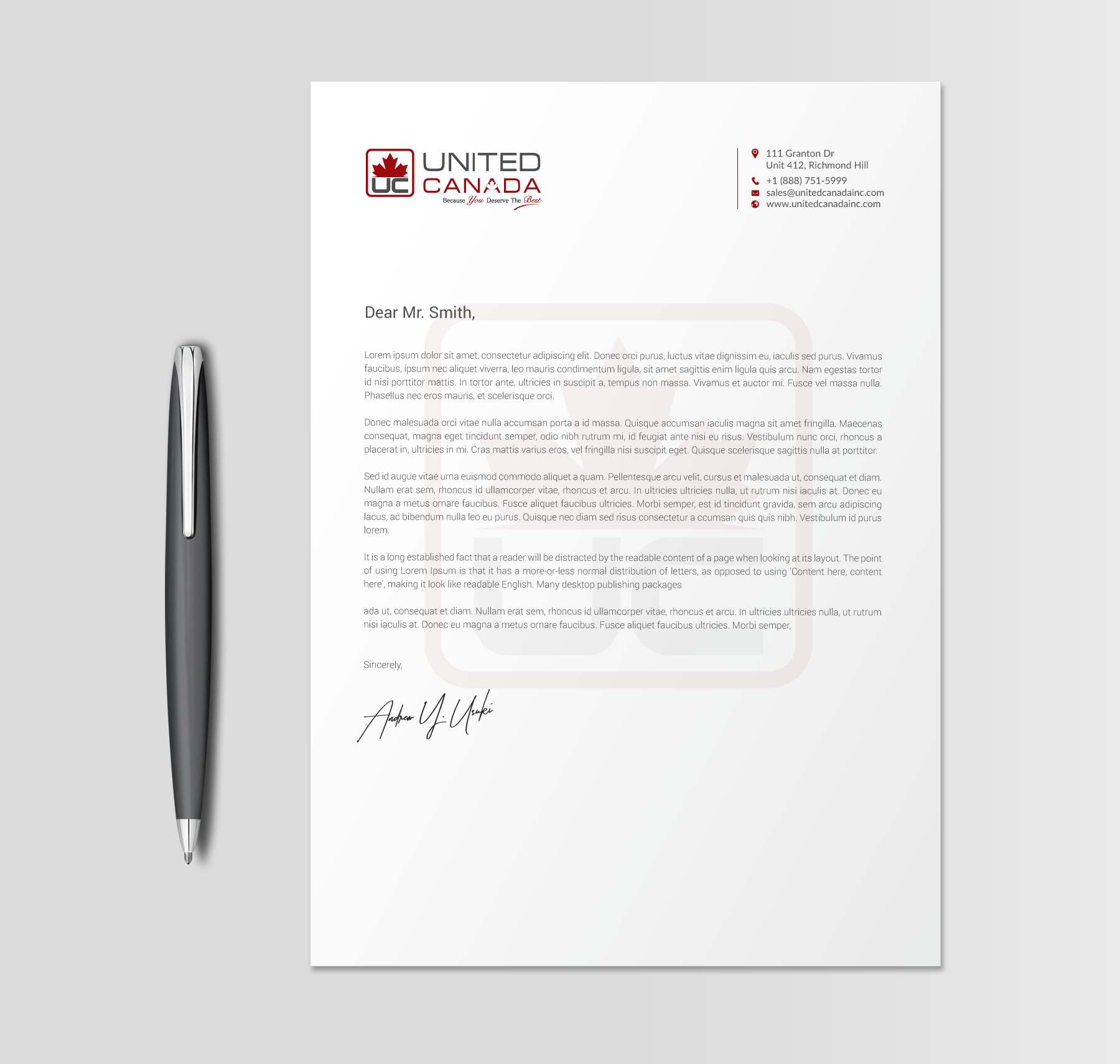Letterhead Design by chandrayaan.creative for United Canada Inc. | Design #23119258