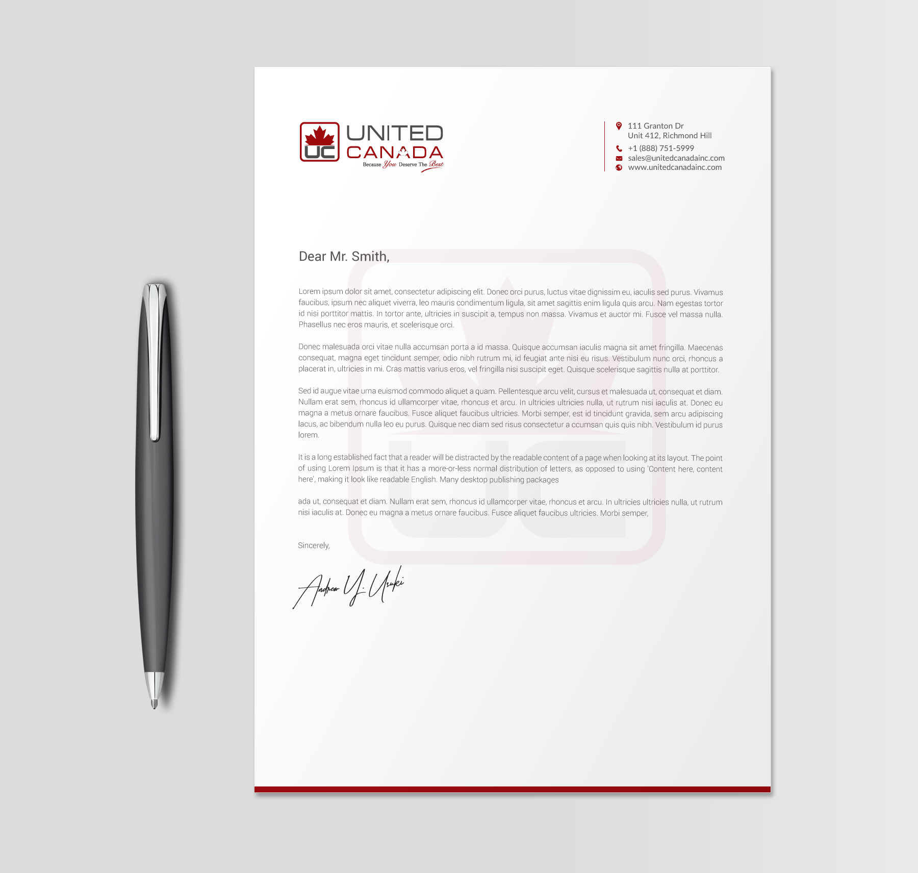 Letterhead Design by chandrayaan.creative for United Canada Inc. | Design #23119259