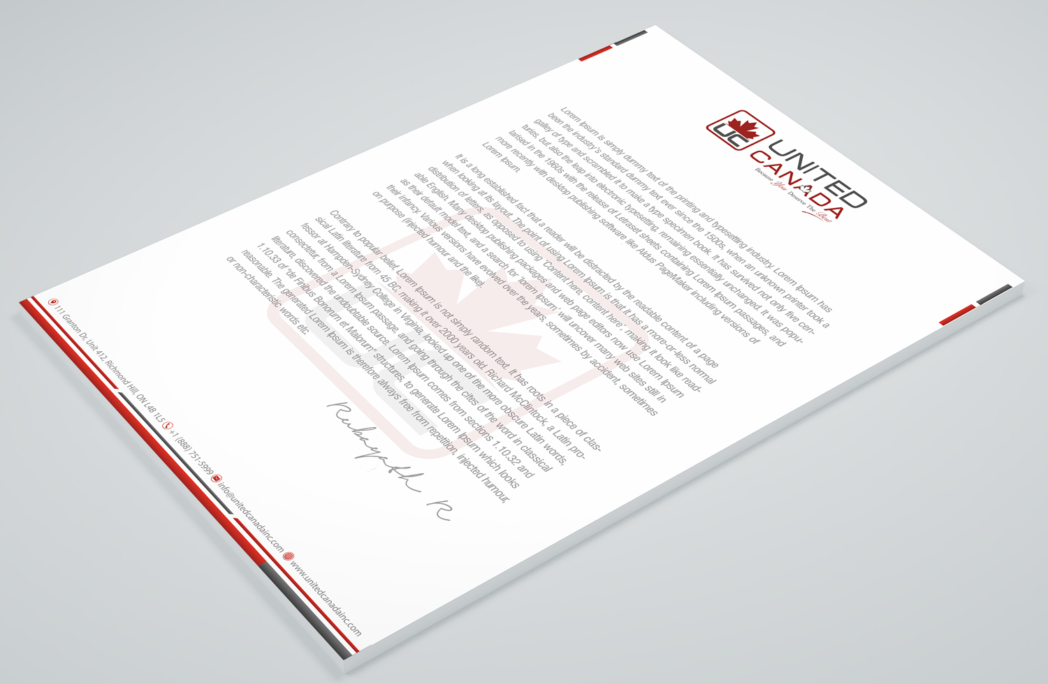 Letterhead Design by Petter Goms for United Canada Inc. | Design #23039543
