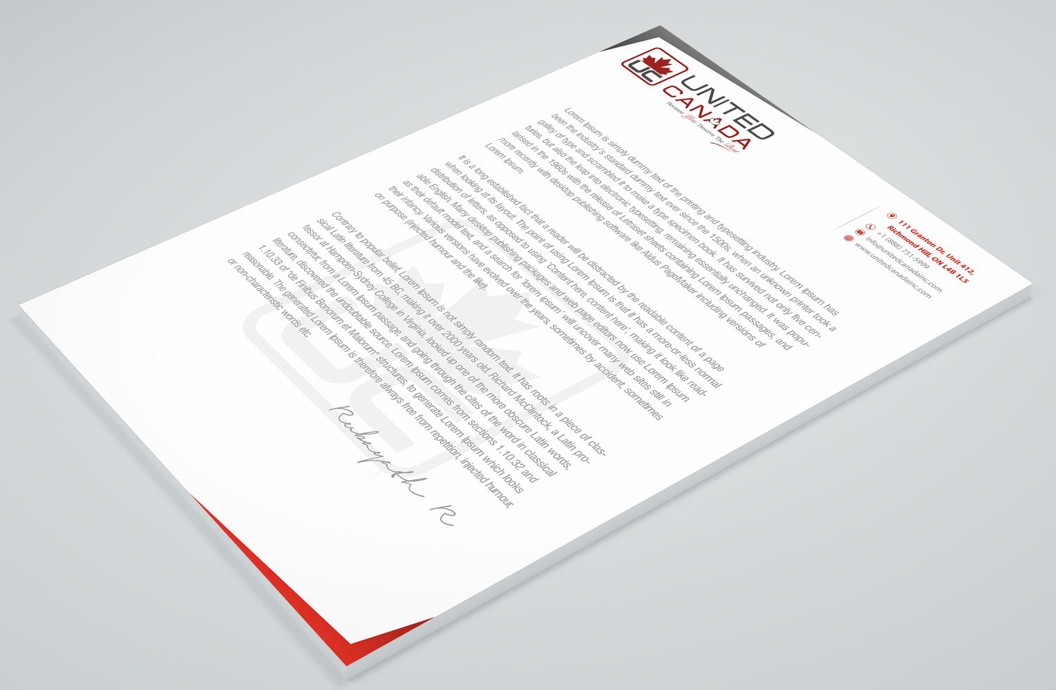 Letterhead Design by Petter Goms for United Canada Inc. | Design #23039667