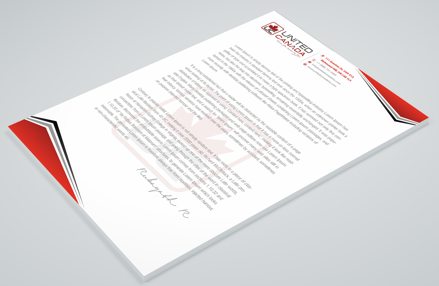Letterhead Design by Petter Goms for United Canada Inc. | Design #23066948