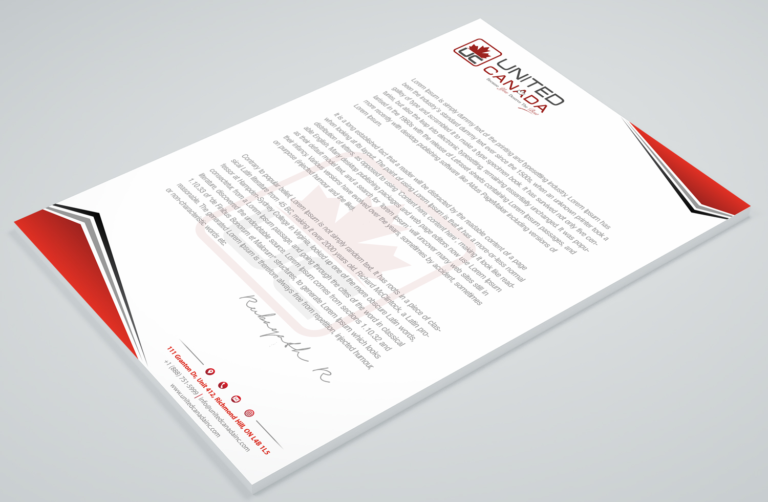 Letterhead Design by Petter Goms for United Canada Inc. | Design #23073461