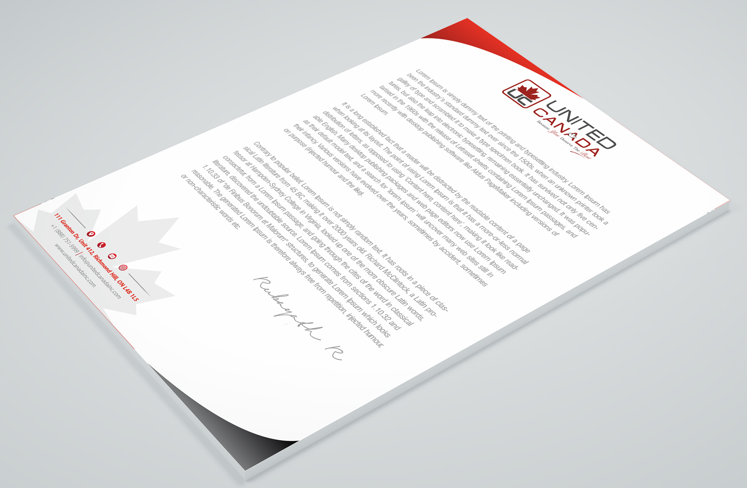 Letterhead Design by Petter Goms for United Canada Inc. | Design #23073468