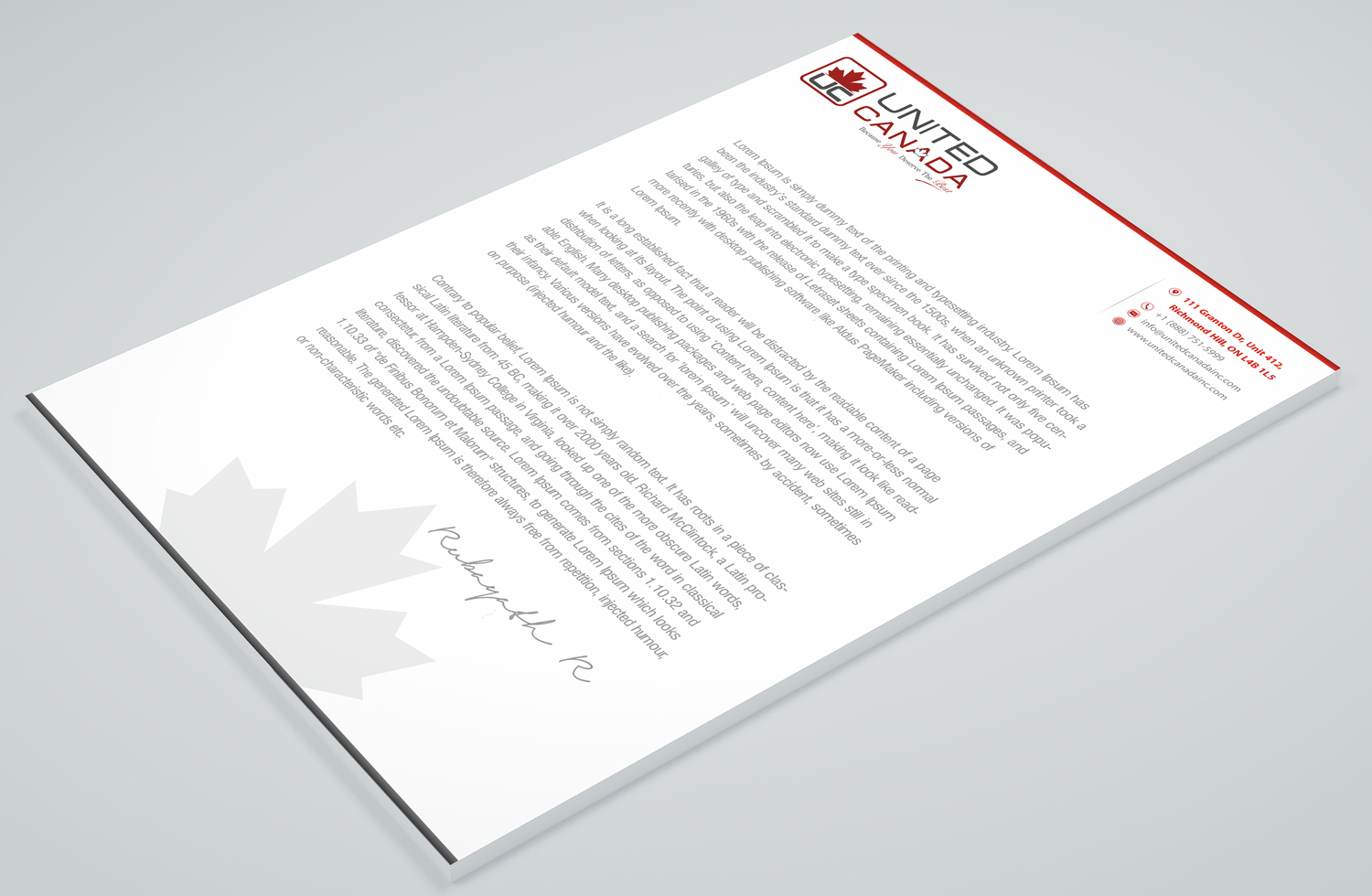 Design En-Tête par Petter Goms pour United Canada Inc. | Design #23073476