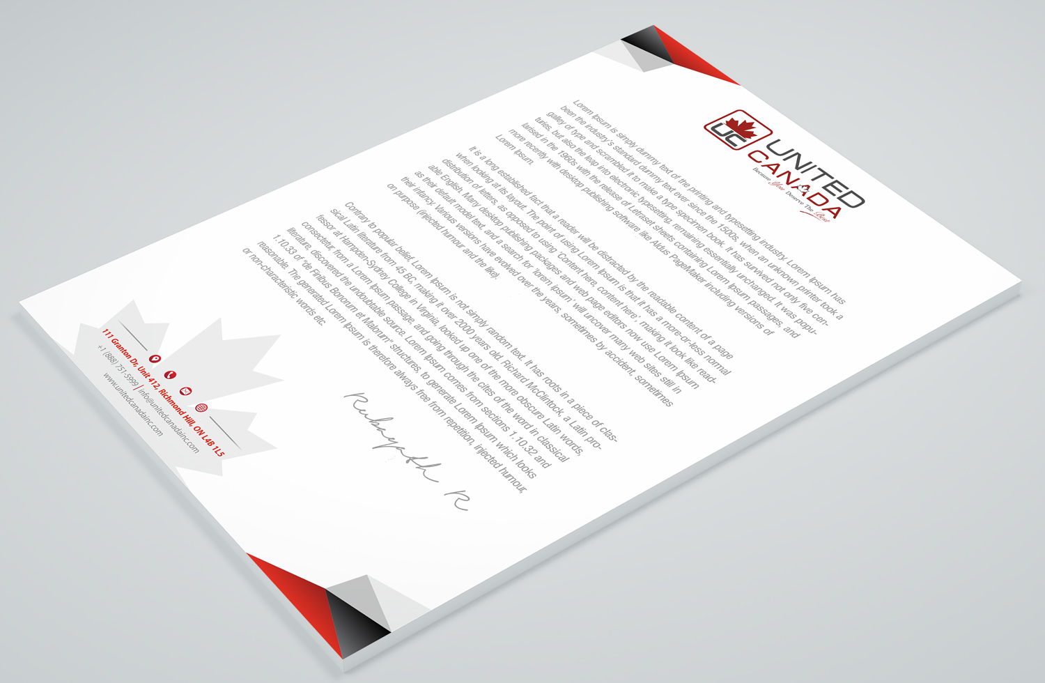 Diseño de Membrete por Petter Goms para United Canada Inc. | Diseño #23073511