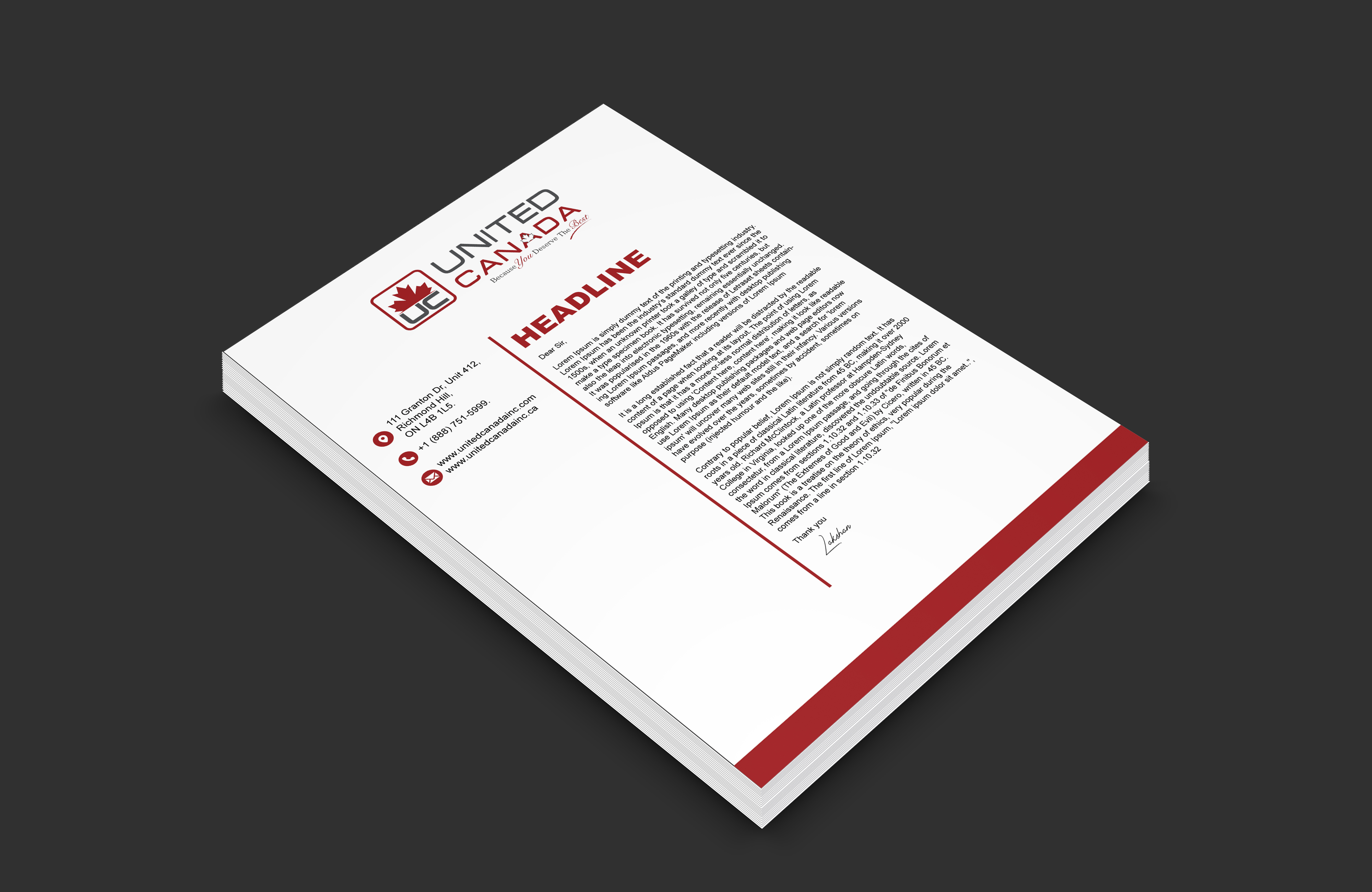 Letterhead Design by DesignMe Graphics for United Canada Inc. | Design #23058776
