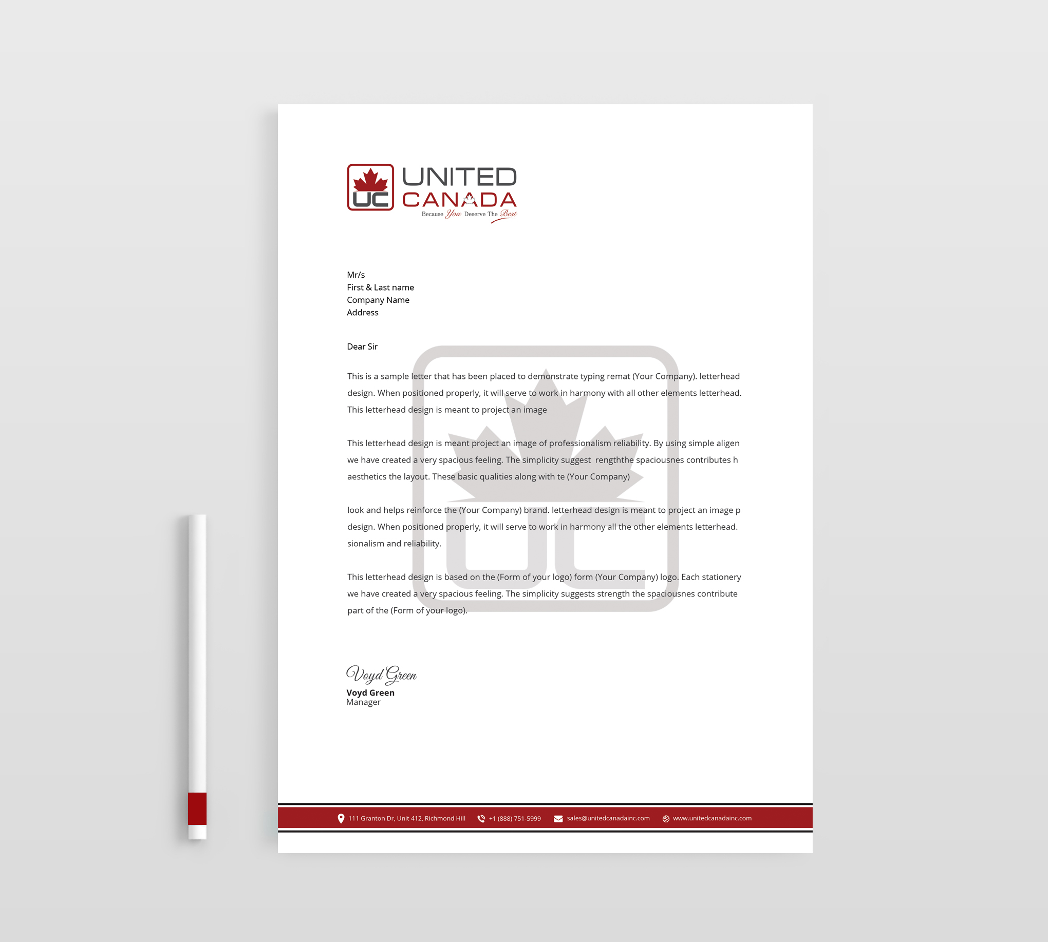 Letterhead Design by Senthil Kumaar V for United Canada Inc. | Design #23294497