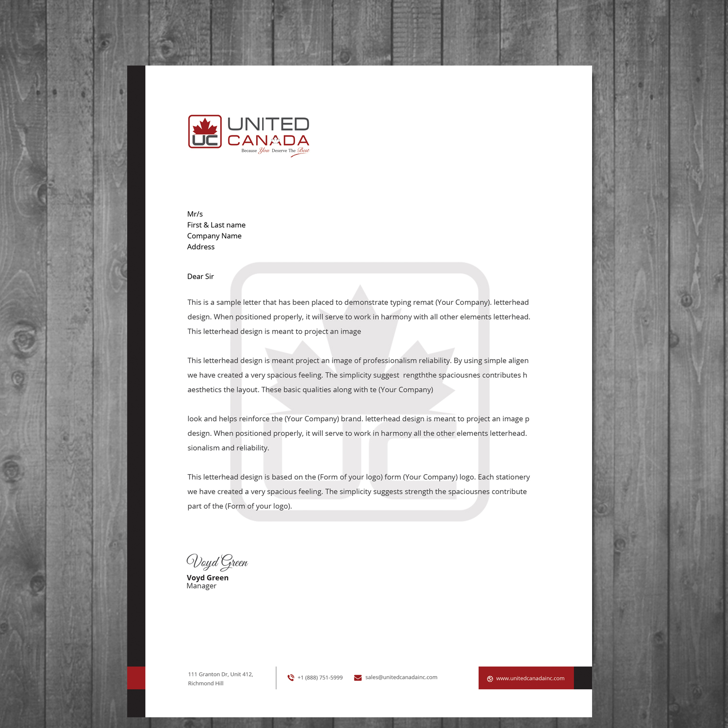 Letterhead Design by Senthil Kumaar V for United Canada Inc. | Design #23298929