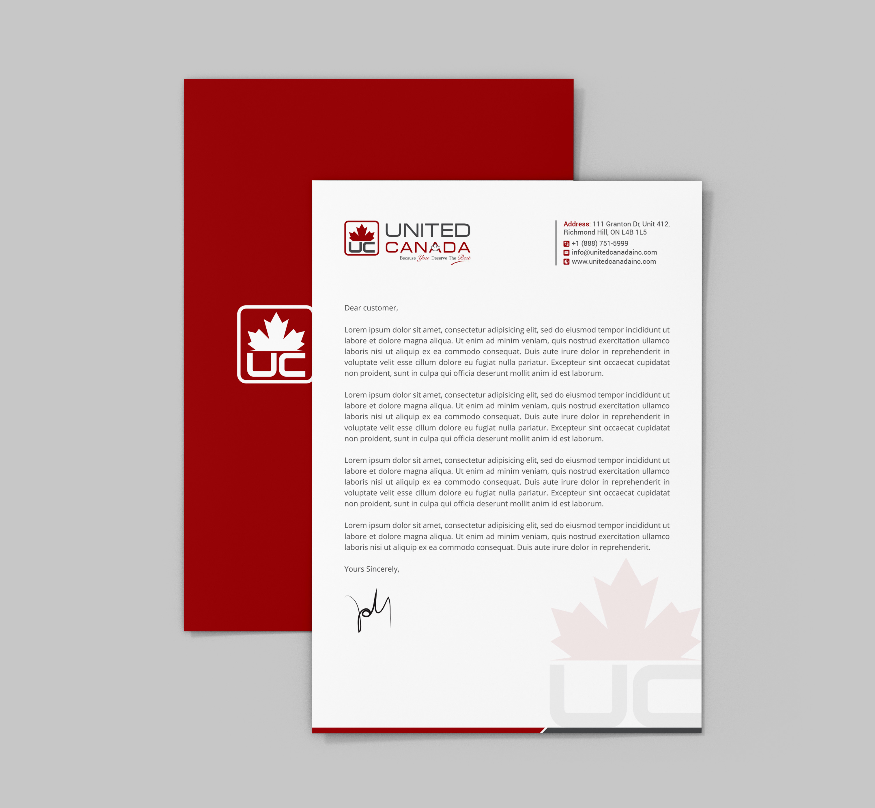 Letterhead Design by R.design for United Canada Inc. | Design #23027850