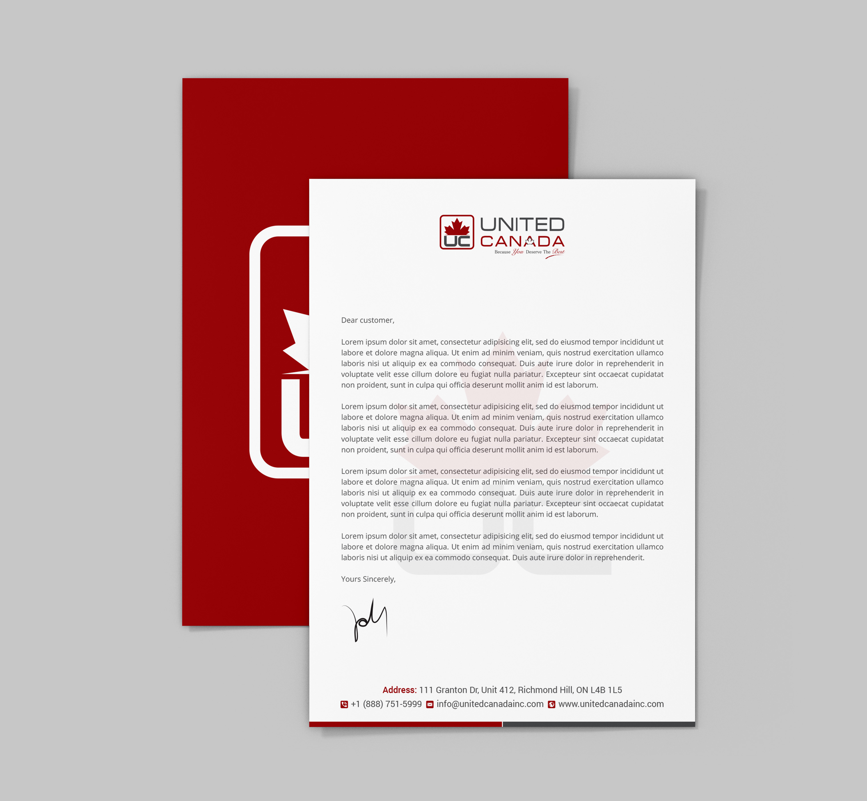 Letterhead Design by R.design for United Canada Inc. | Design #23027954