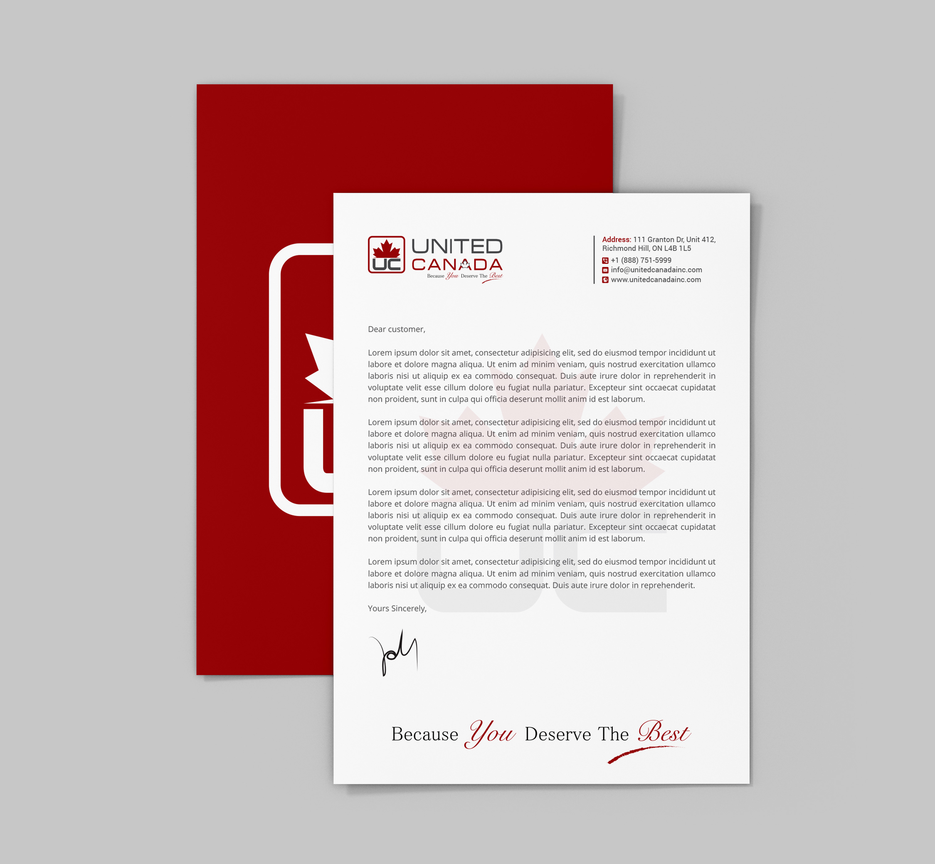 Letterhead Design by R.design for United Canada Inc. | Design #23028017