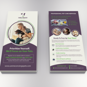Pet sitting and Dog Walking Postcard distributed to new home owners in our target market | Graphic Design by Mishuy
