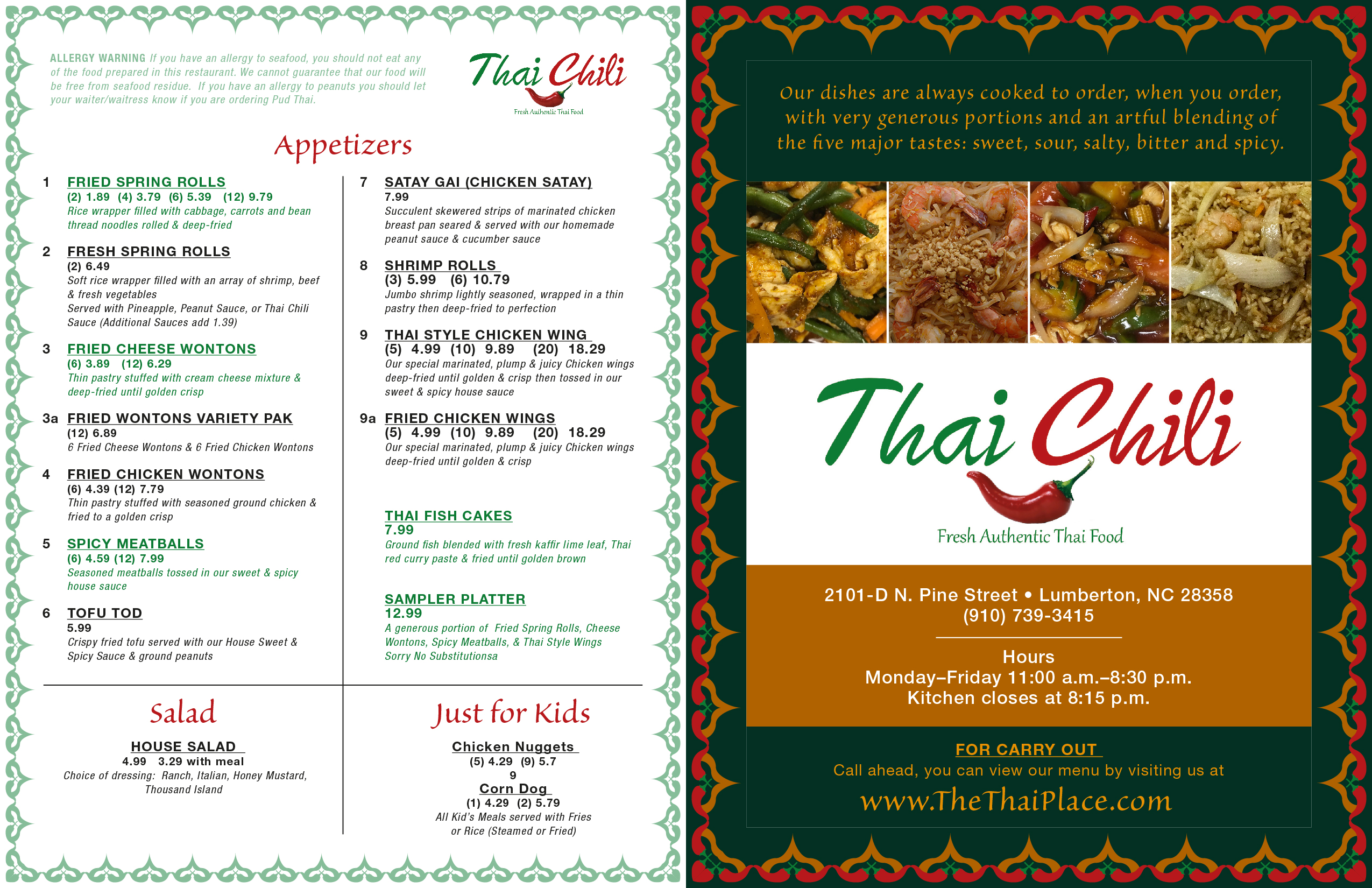 Diseño de Menú por Toblindfoldher Graphic Design para Thai Chili, LLC | Diseño #23066427