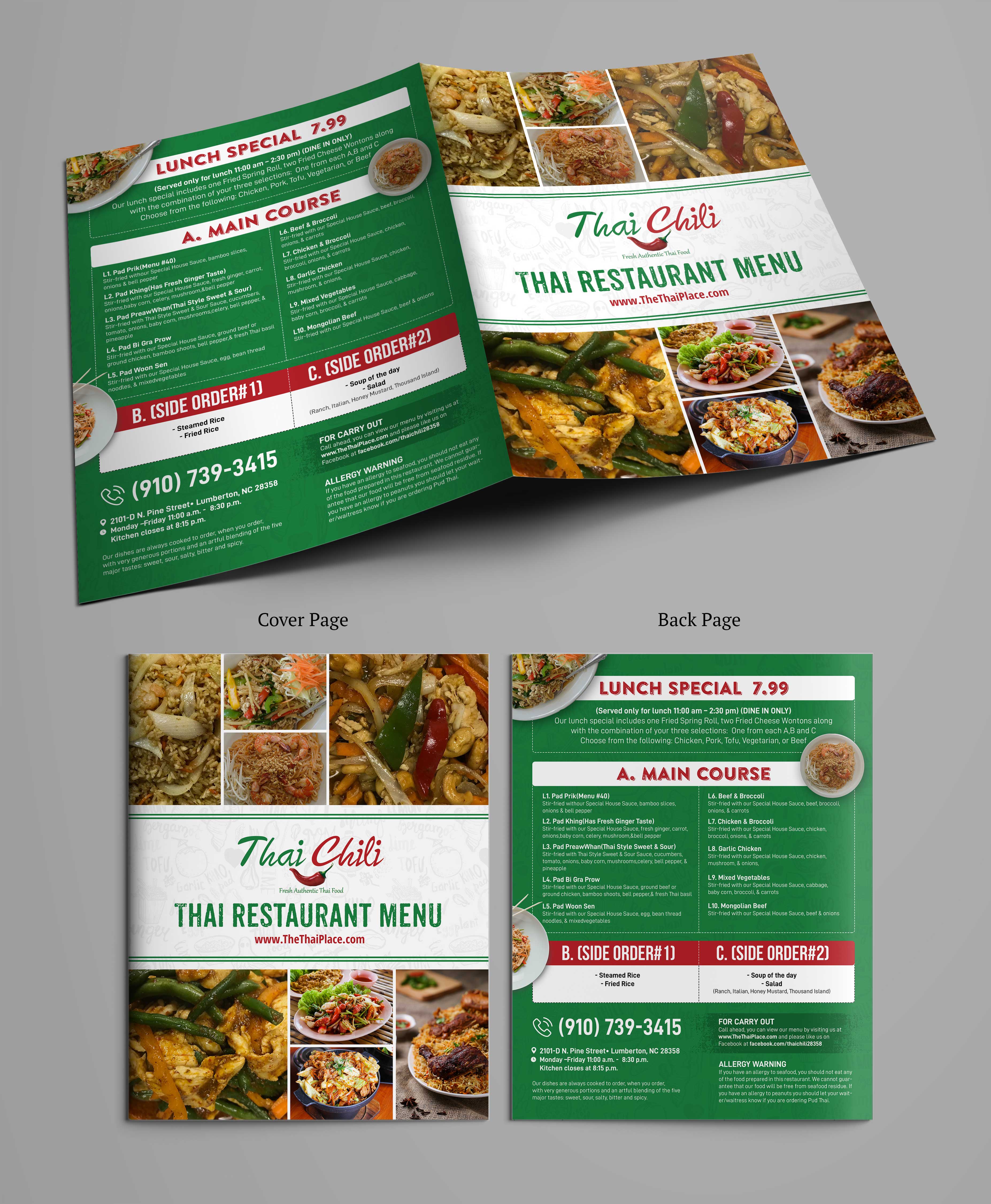 Diseño de Menú por SAI DESIGNS para Thai Chili, LLC | Diseño #23061075