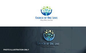 logo: "Church of One Love"  with tag line:  "Many Paths, One God" | Logo Design by MT